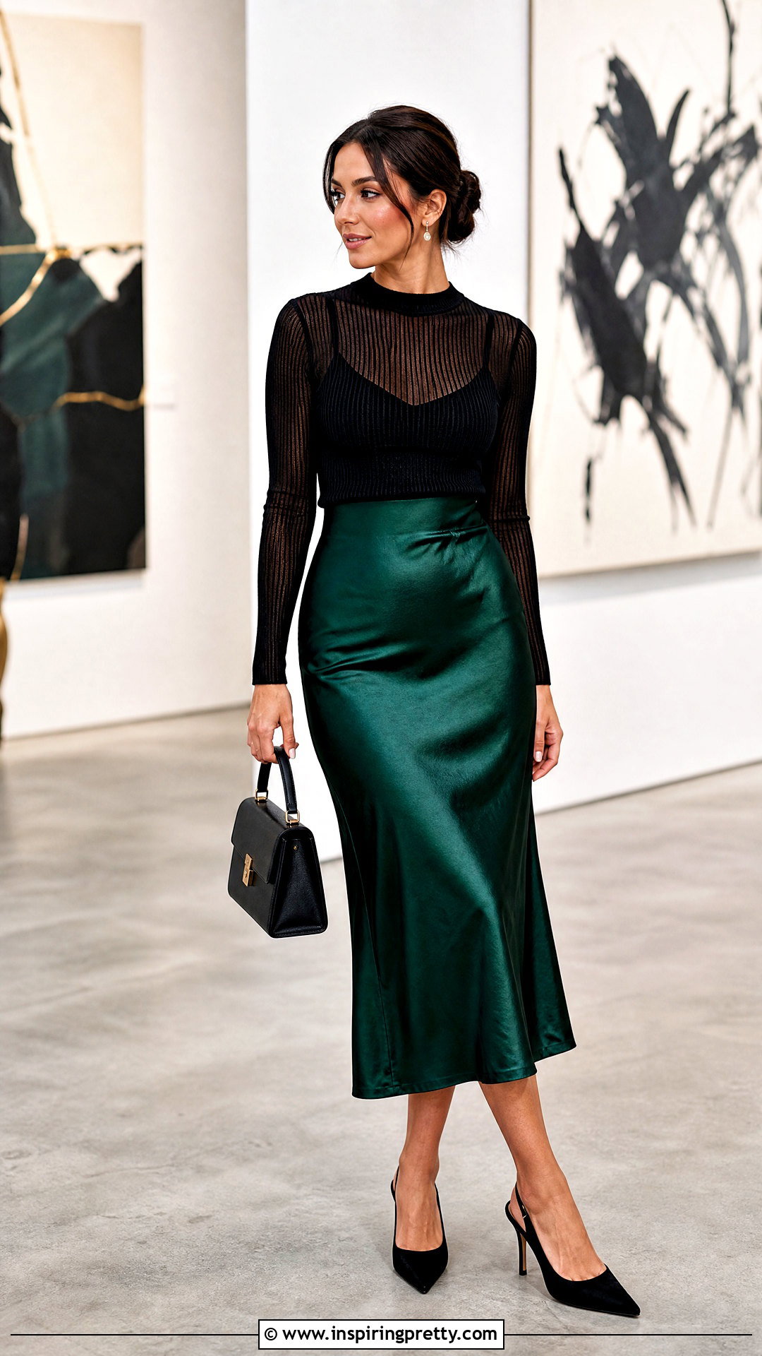 Sheer Ribbed Top With Satin Midi Skirt - 25 Sheer Ribbed Top Outfit ideas