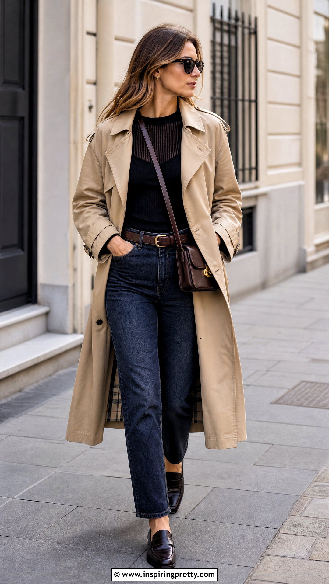 Sheer Ribbed Top With Trench Coat And Jeans - 25 Sheer Ribbed Top Outfit ideas