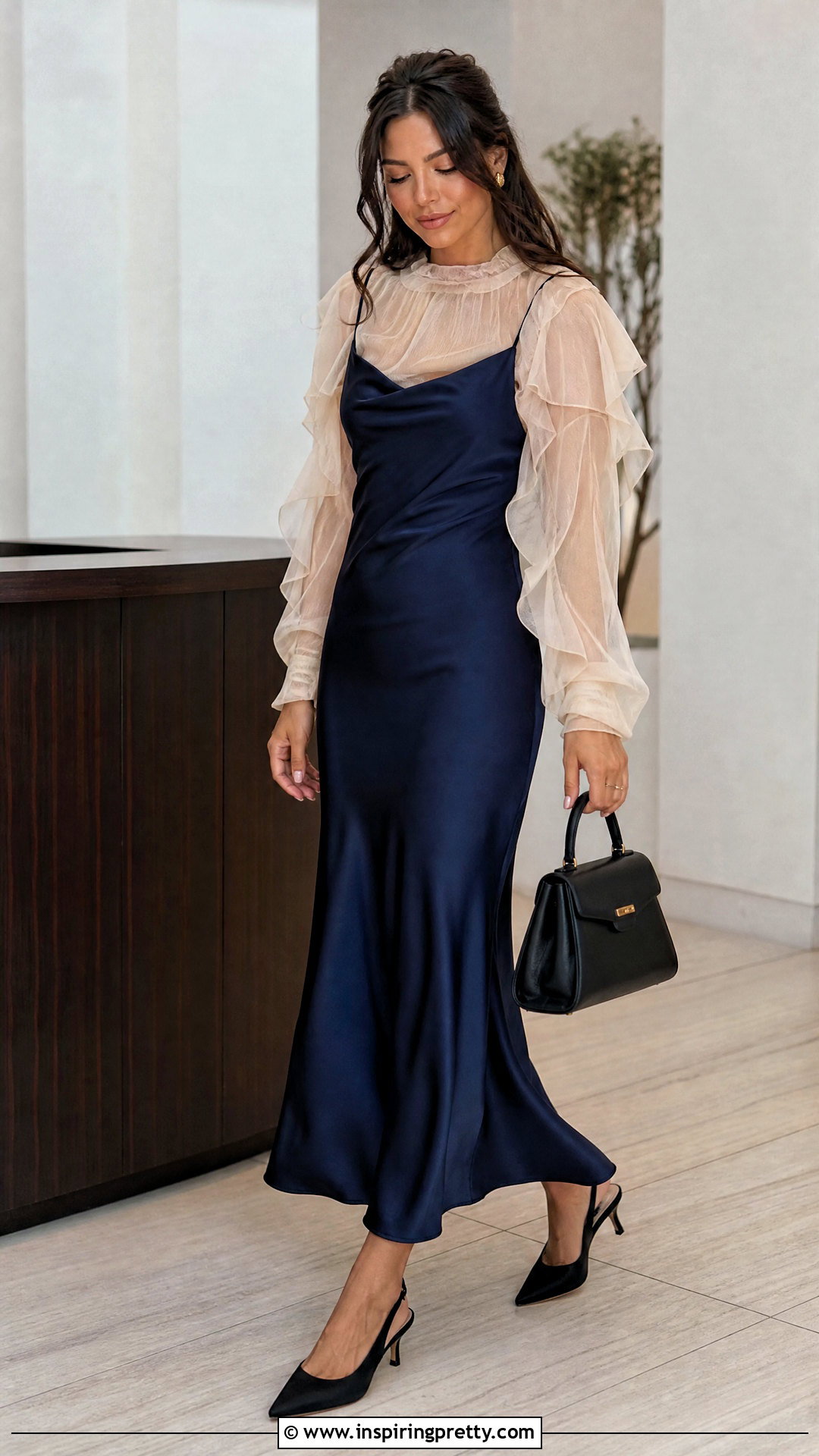 Sheer Ruffle Top Under Satin Slip Dress - 20 Sheer Top Under Slip Dress outfit ideas