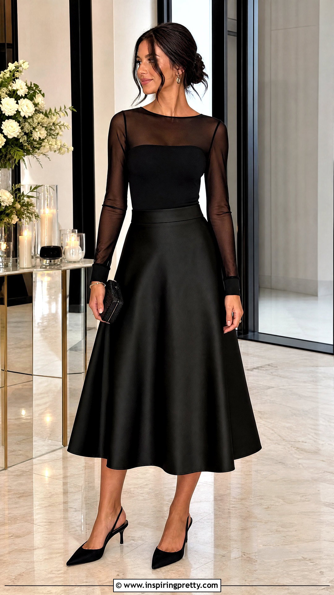 Sheer Sleeve Top With Midi Skirt - 50 top design