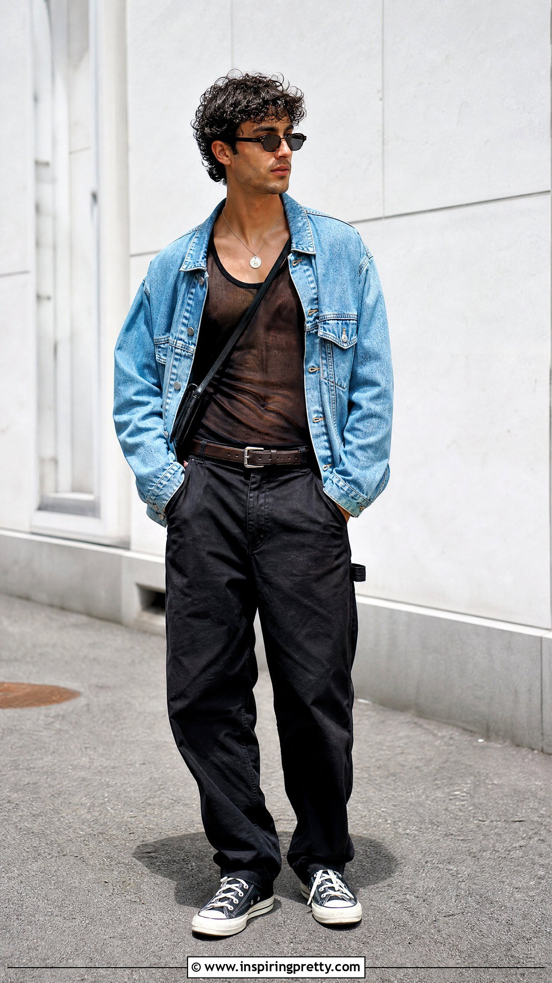 Sheer Tank Top With A Denim Jacket - 25 Sheer Tank Top Men outfit ideas