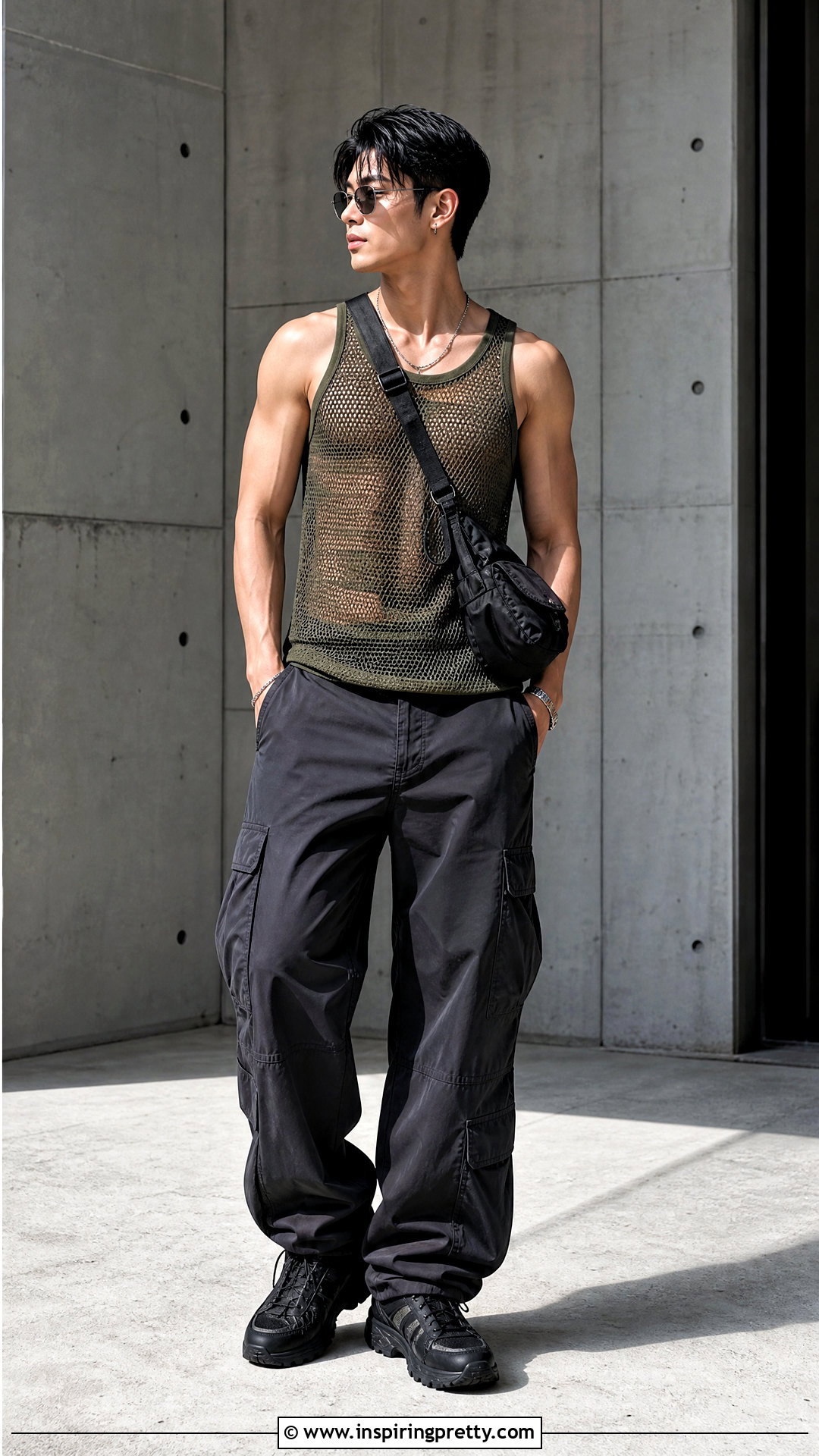 Sheer Tank Top With Cargo Pants - 25 Sheer Tank Top Men outfit ideas