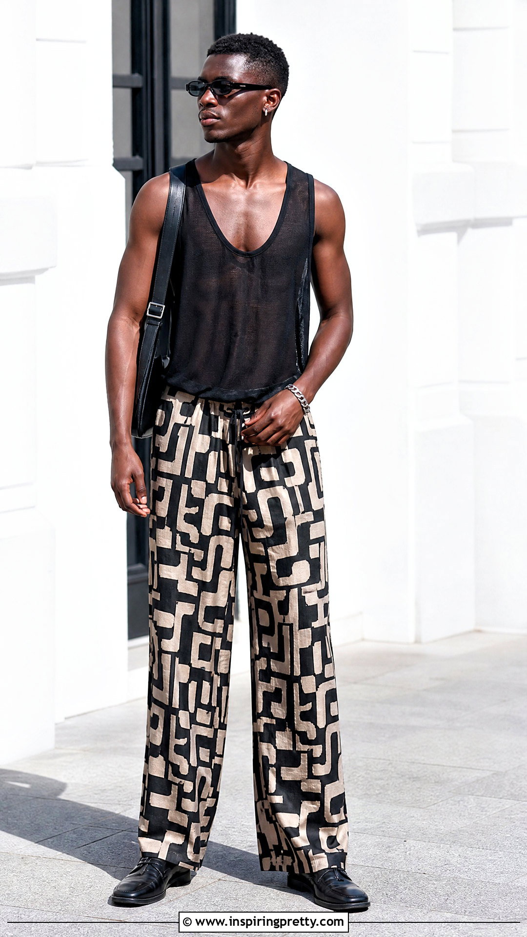 Sheer Tank Top With Printed Pants - 25 Sheer Tank Top Men outfit ideas