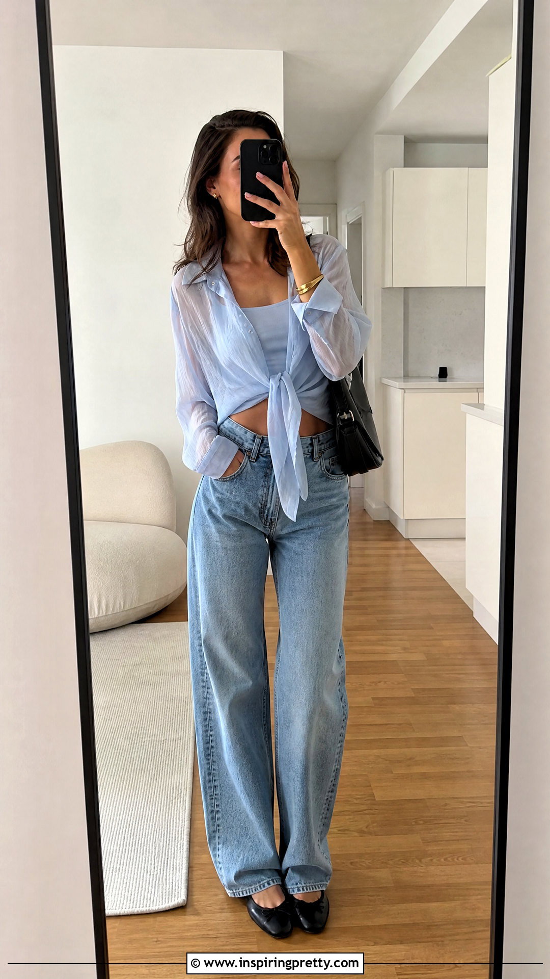 Sheer Tie Front Top With Tank And Jeans - 20 Tie-Front Top Styles