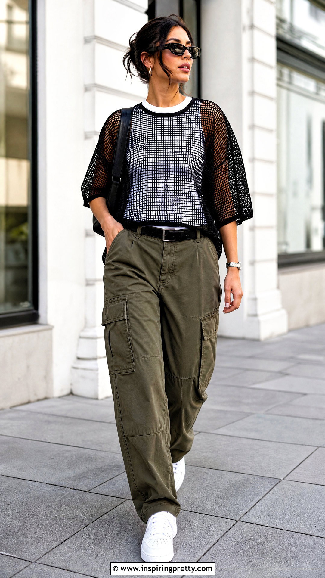 Sheer Top Over A T Shirt And Cargo Pants - How To Layer A Sheer Top (25 Ways)