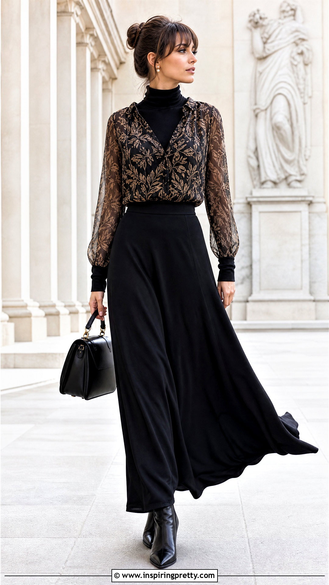 Sheer Top Over A Turtleneck And Maxi Skirt - How To Layer A Sheer Top (25 Ways)