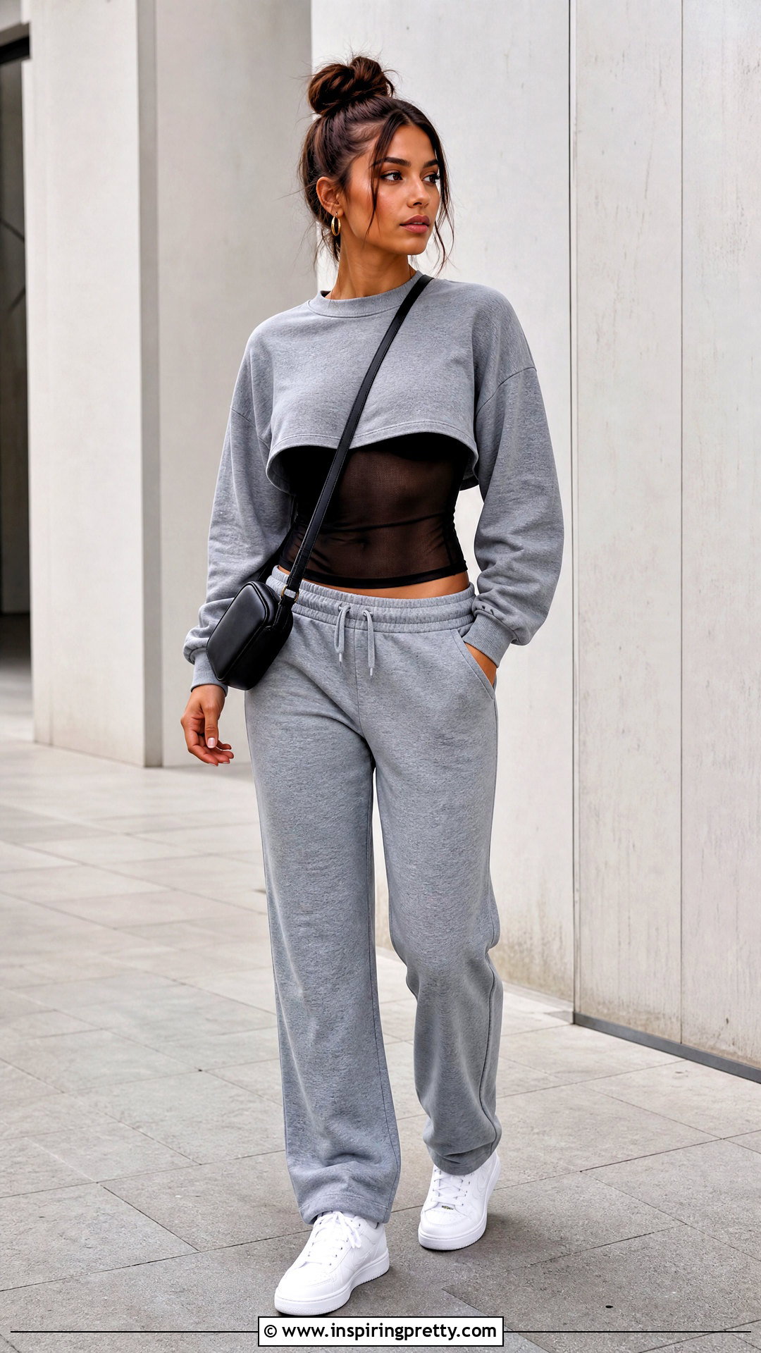 Sheer Top Under A Cropped Sweatshirt And Joggers - How To Layer A Sheer Top (25 Ways)