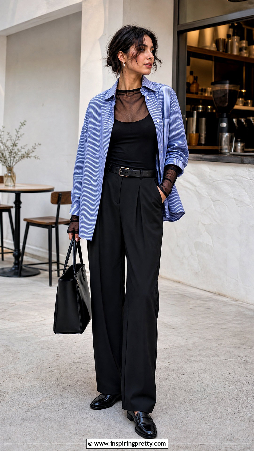 Sheer Top Under An Oversized Button Down Shirt - How To Layer A Sheer Top (25 Ways)