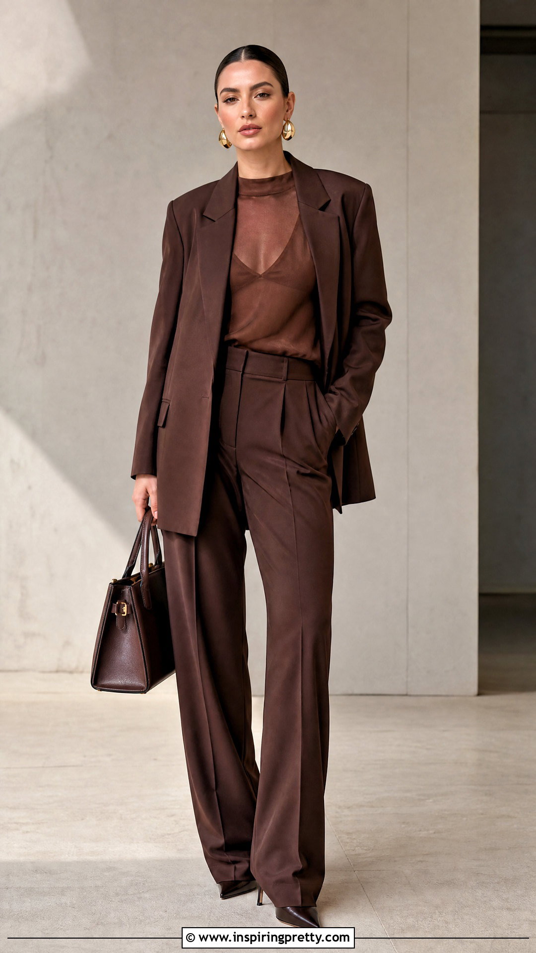 Sheer Top With A Monochrome Suit - 20 sheer top celebrity outfit ideas