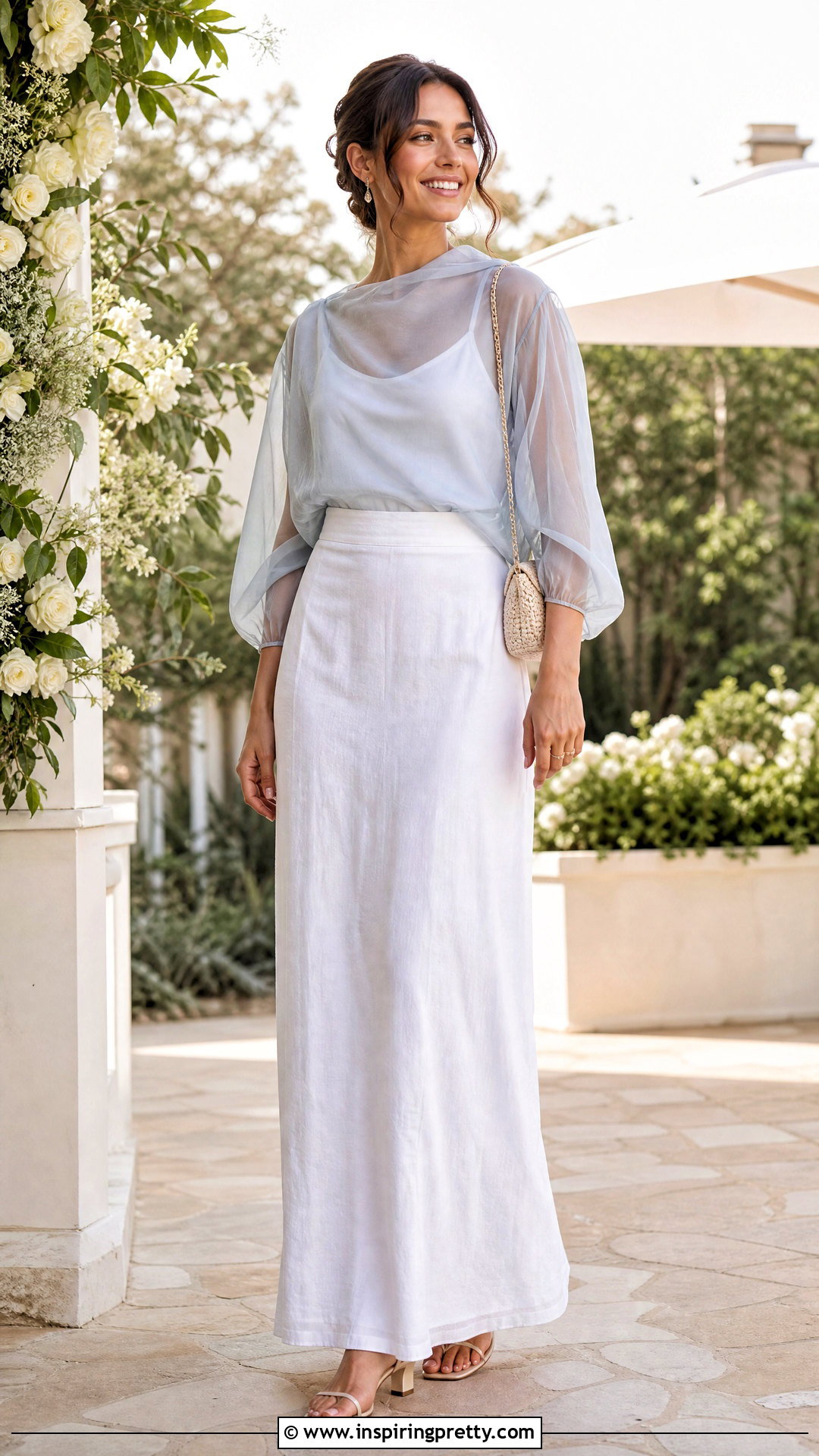 Sheer Top With Camisole And Maxi Skirt - 50 summer tops outfit ideas