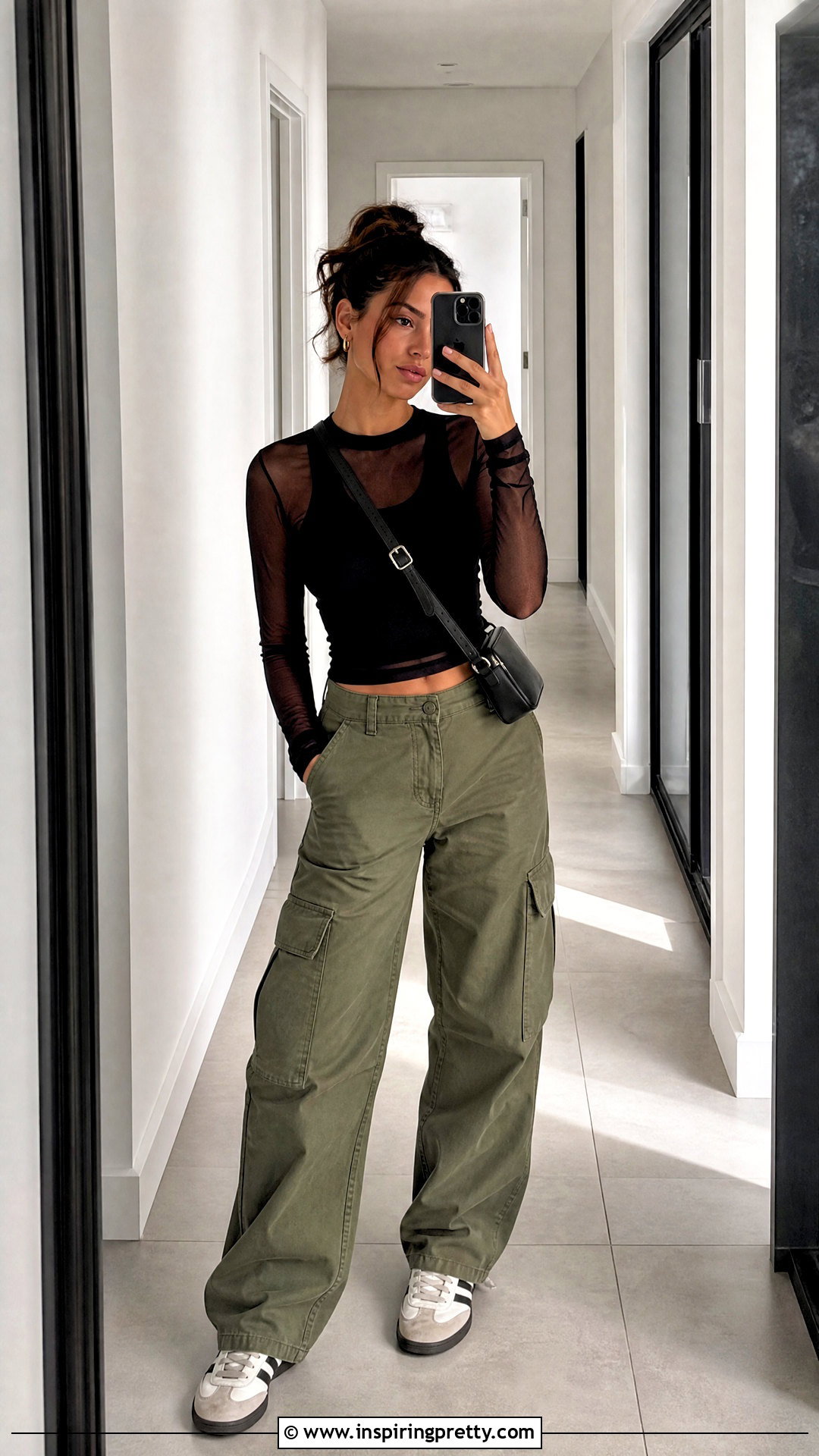 Sheer Top With Cargo Pants Selfie - 25 Sheer Top Selfie ideas