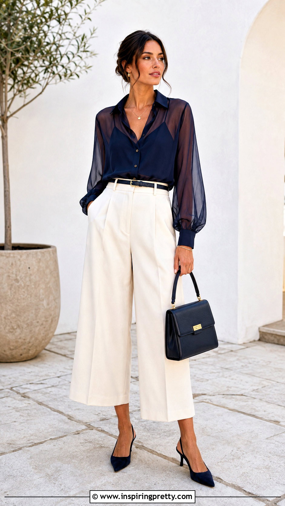 Sheer Top With Culottes - 50 sheer top outfit classy ideas