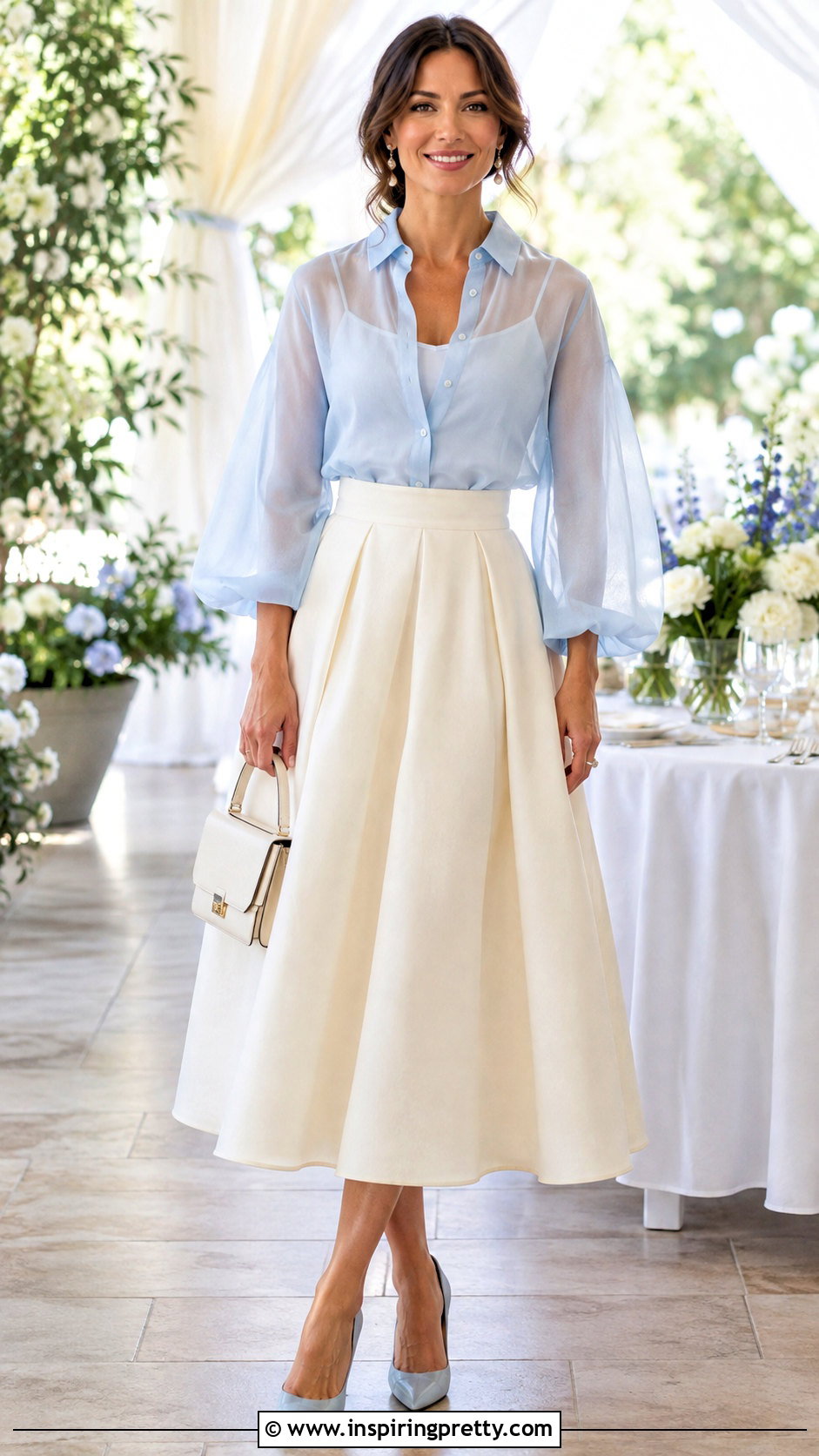 Sheer Top With Full Midi Skirt - 50 sheer top outfit classy ideas