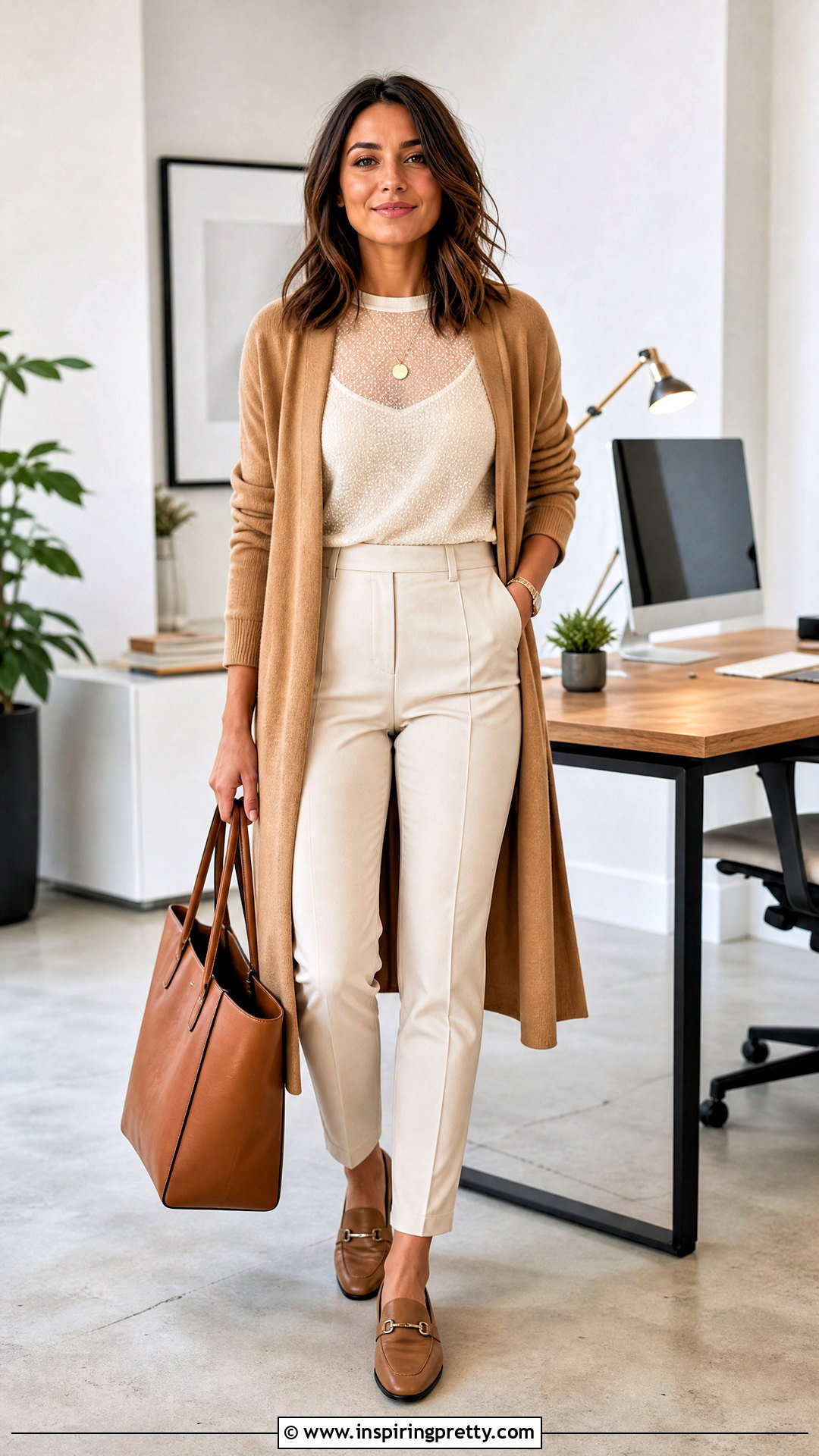 Sheer Top With Long Cardigan and Tailored Pants - what to wear over a sheer top (25 ways)