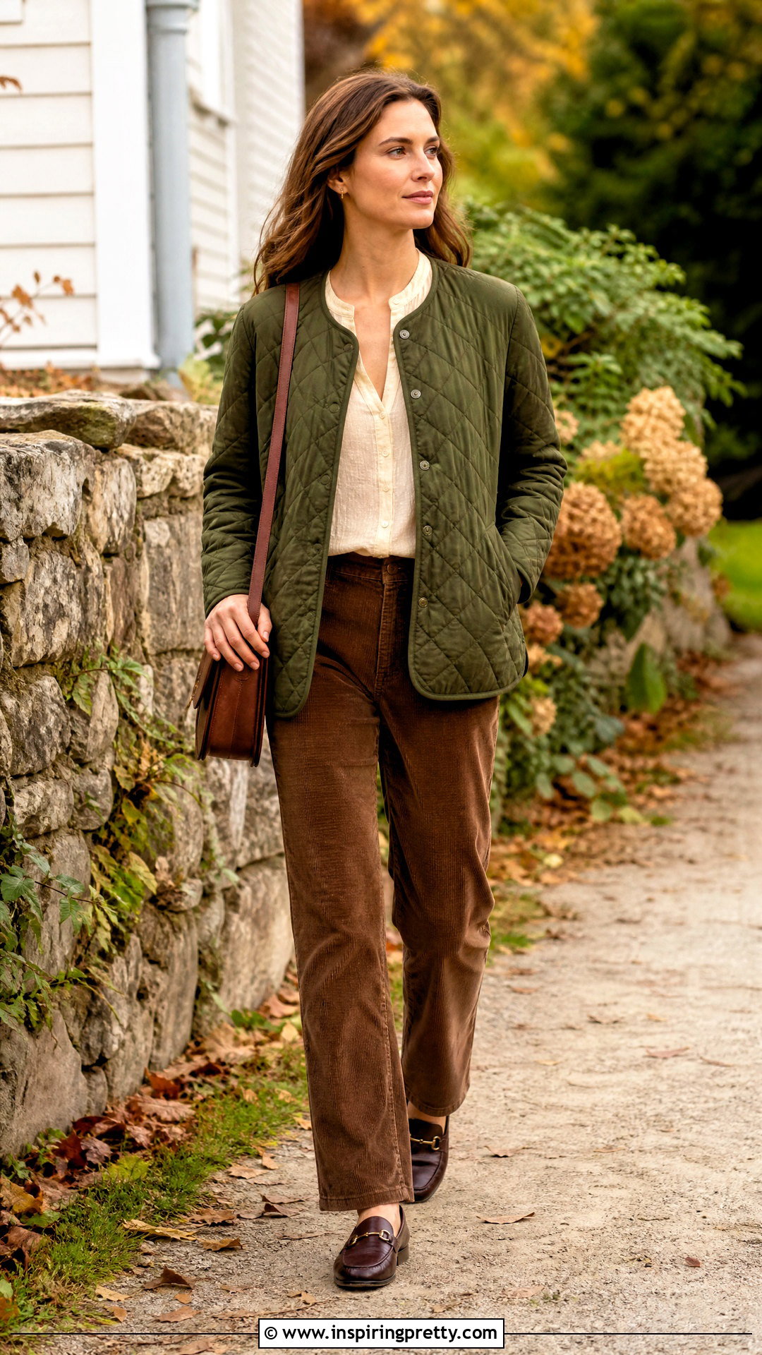 Sheer Top With Quilted Jacket and Corduroy Pants - what to wear over a sheer top (25 ways)
