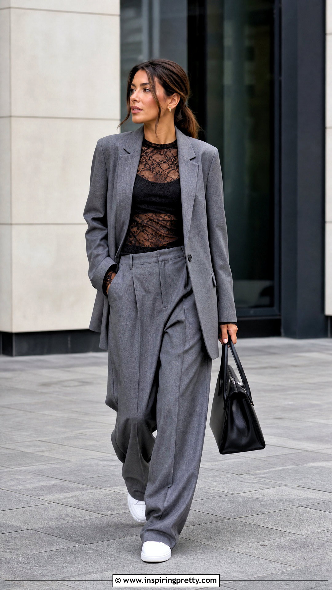 Sheer Top With Relaxed Suit - 50 sheer top outfit ideas