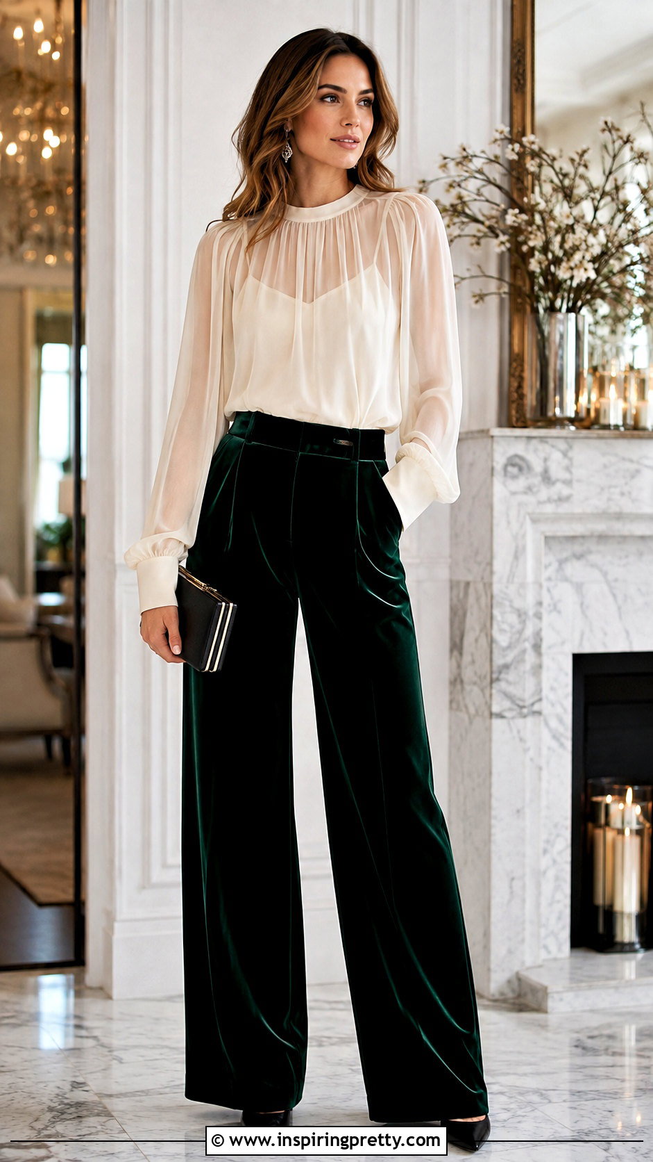 Sheer Top With Velvet Trousers - 50 sheer top outfit classy ideas
