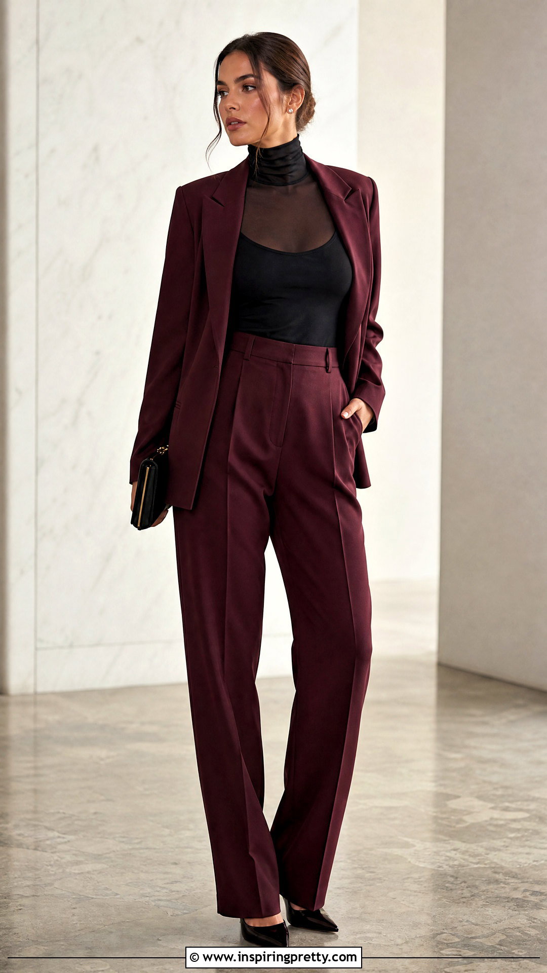 Sheer Turtleneck With A Pantsuit - 20 sheer top celebrity outfit ideas