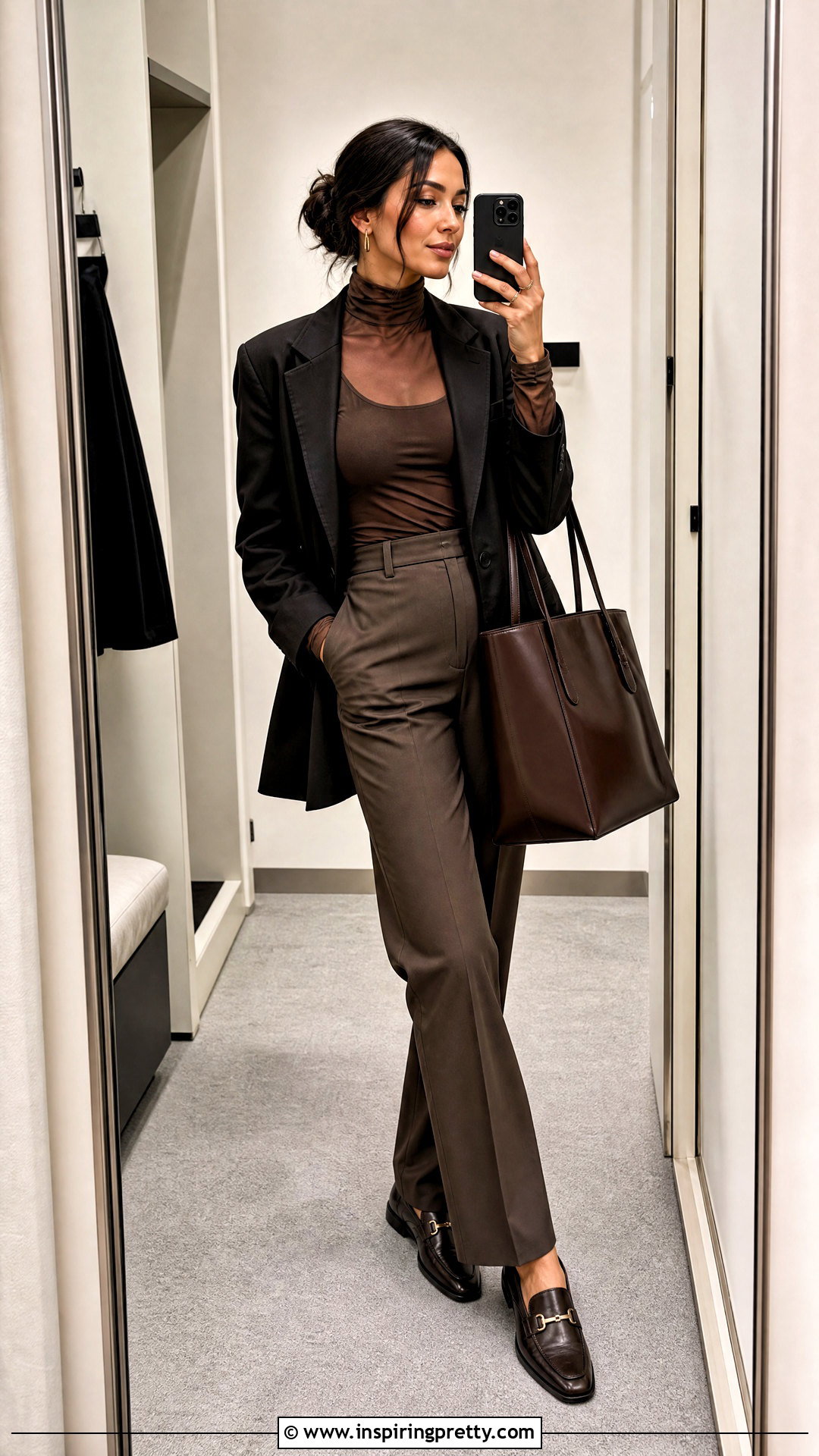 Sheer Turtleneck With Oversized Blazer Selfie - 25 Sheer Top Selfie ideas