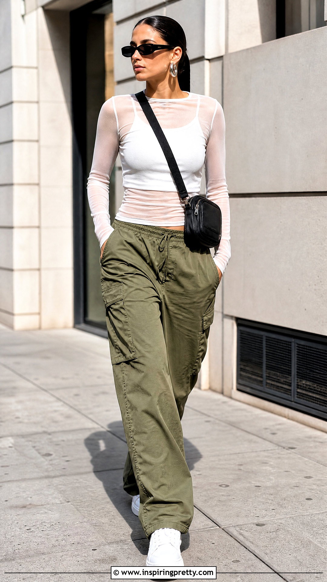 Sheer White Top With Cargo Pants Outfit - 20 Sheer White Summer Top outfit ideas