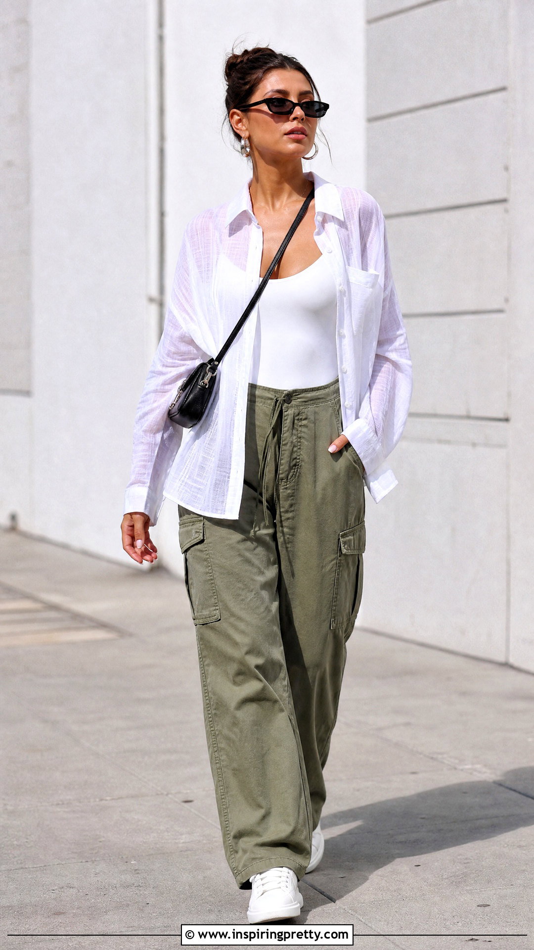 Sheer White Top With Cargo Pants - 50 sheer white top outfit ideas