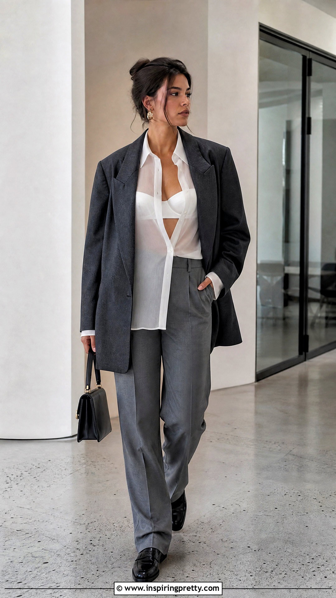 Sheer White Top With Longline Bra And Blazer - What To Wear Under Sheer White Top (25 Ways)