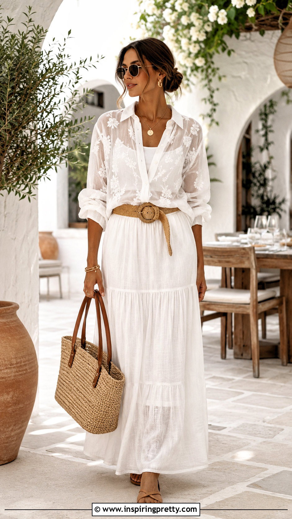 Sheer White Top With Matching White Skirt Outfit - 20 Sheer White Summer Top outfit ideas