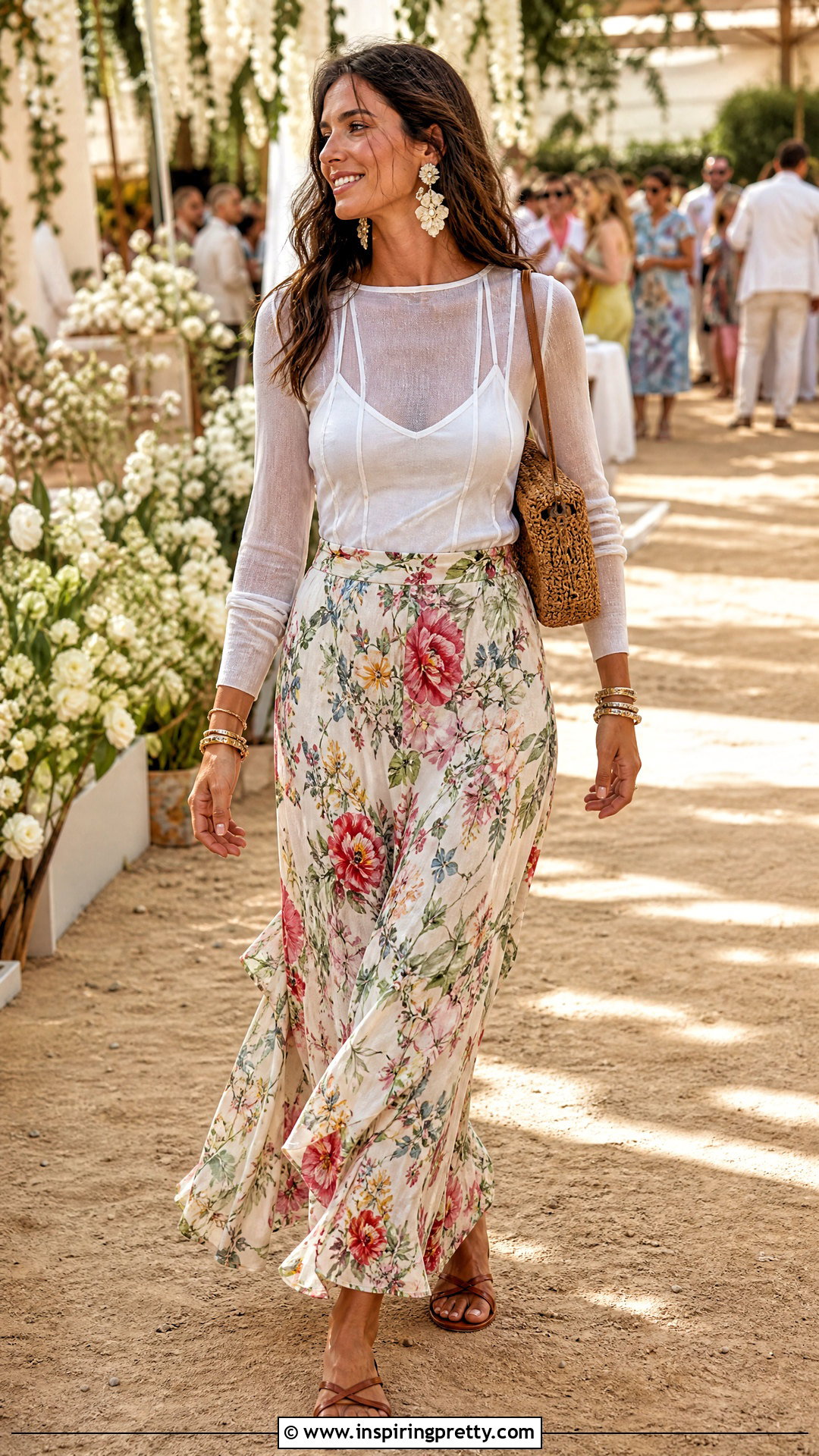 Sheer White Top With Maxi Skirt Outfit - 20 Sheer White Summer Top outfit ideas