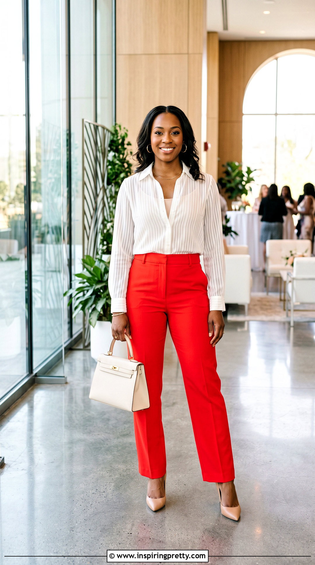 Sheer White Top With Red Pants - 50 sheer white top outfit ideas