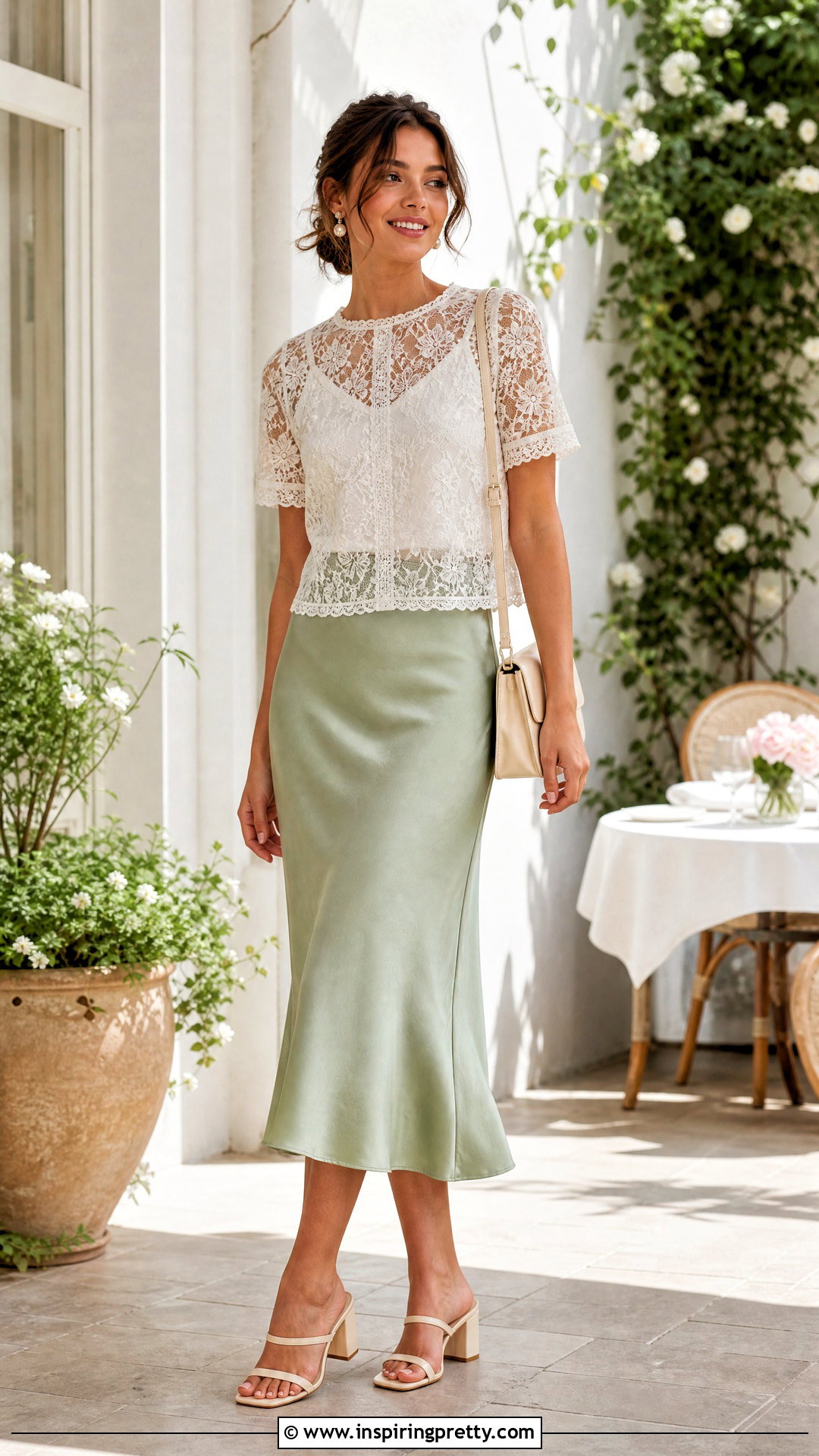 Sheer White Top With Satin Midi Skirt Outfit - 20 Sheer White Summer Top outfit ideas