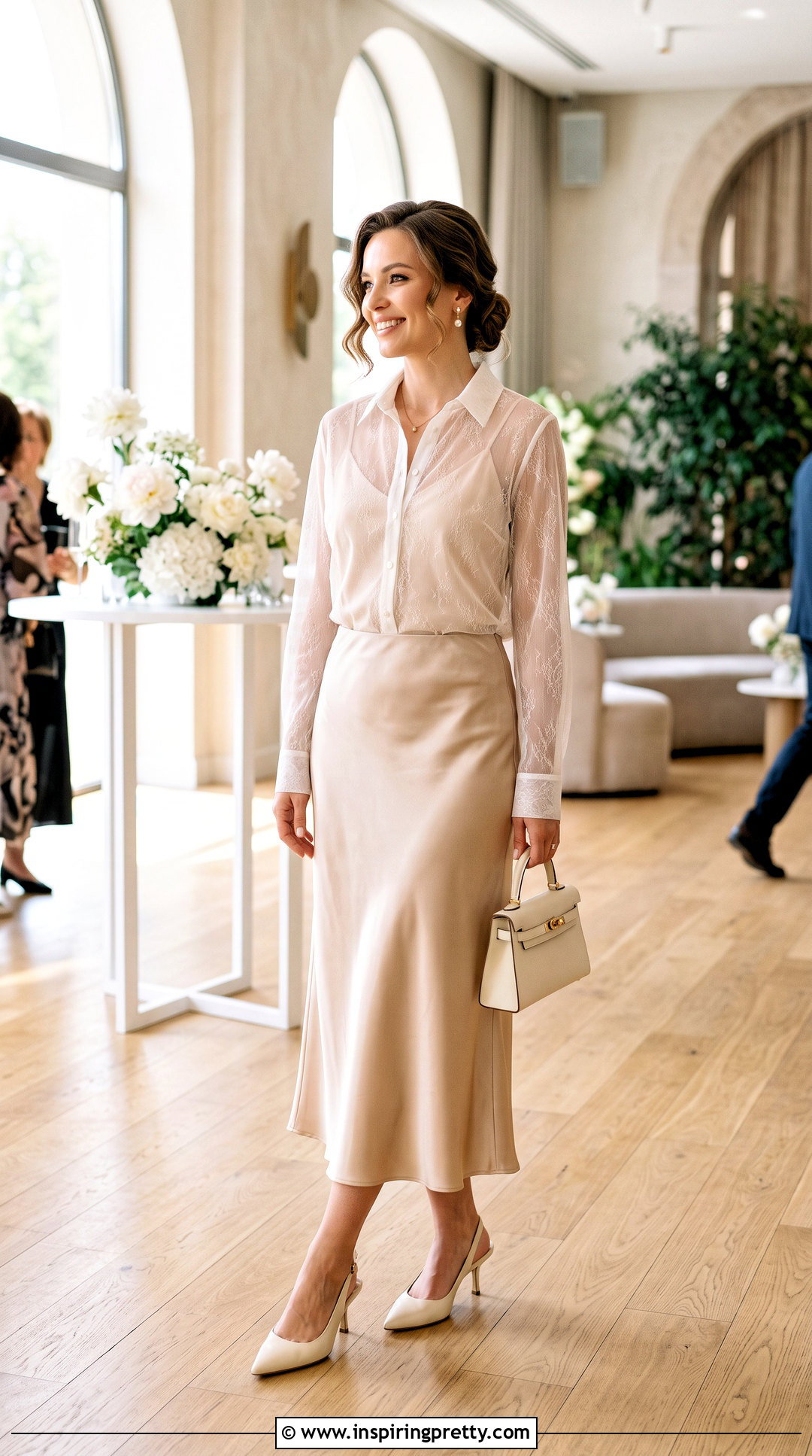Sheer White Top With Satin Midi Skirt - 50 sheer white top outfit ideas
