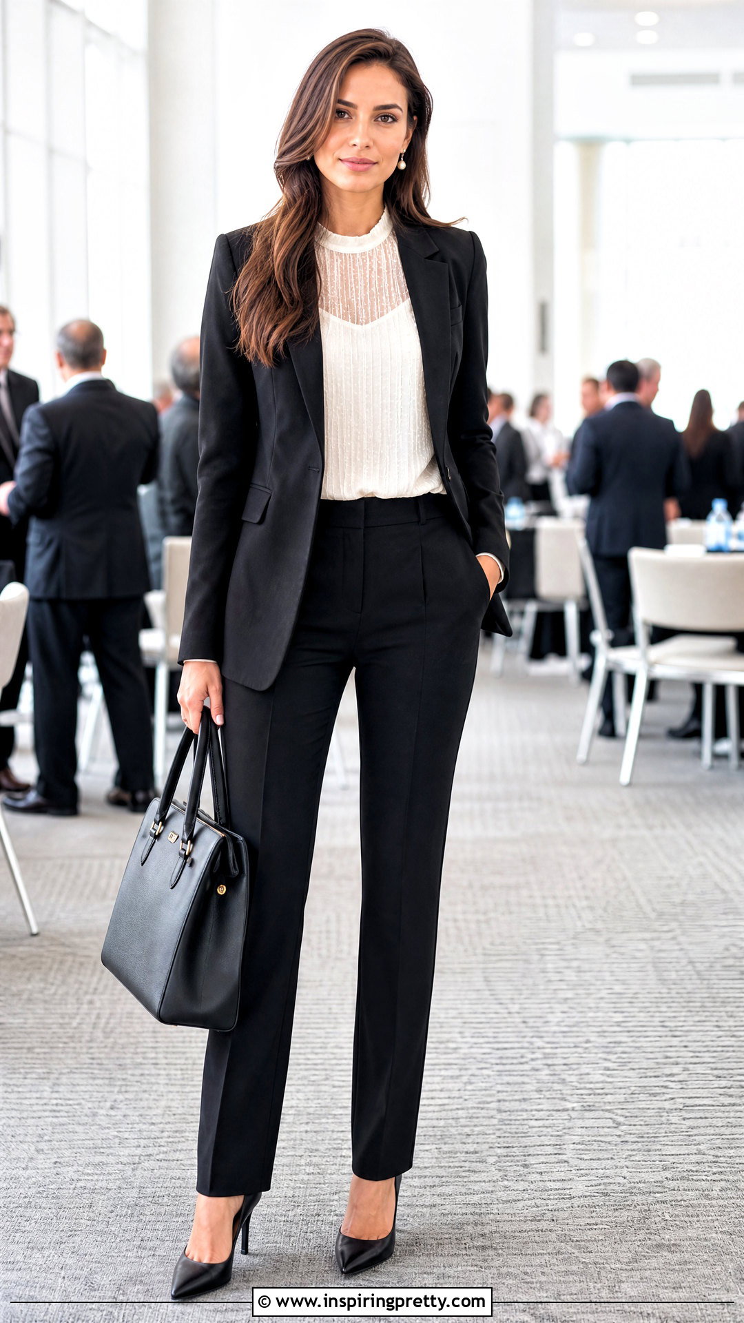 Sheer White Top With a Black Suit - 50 sheer white top outfit ideas