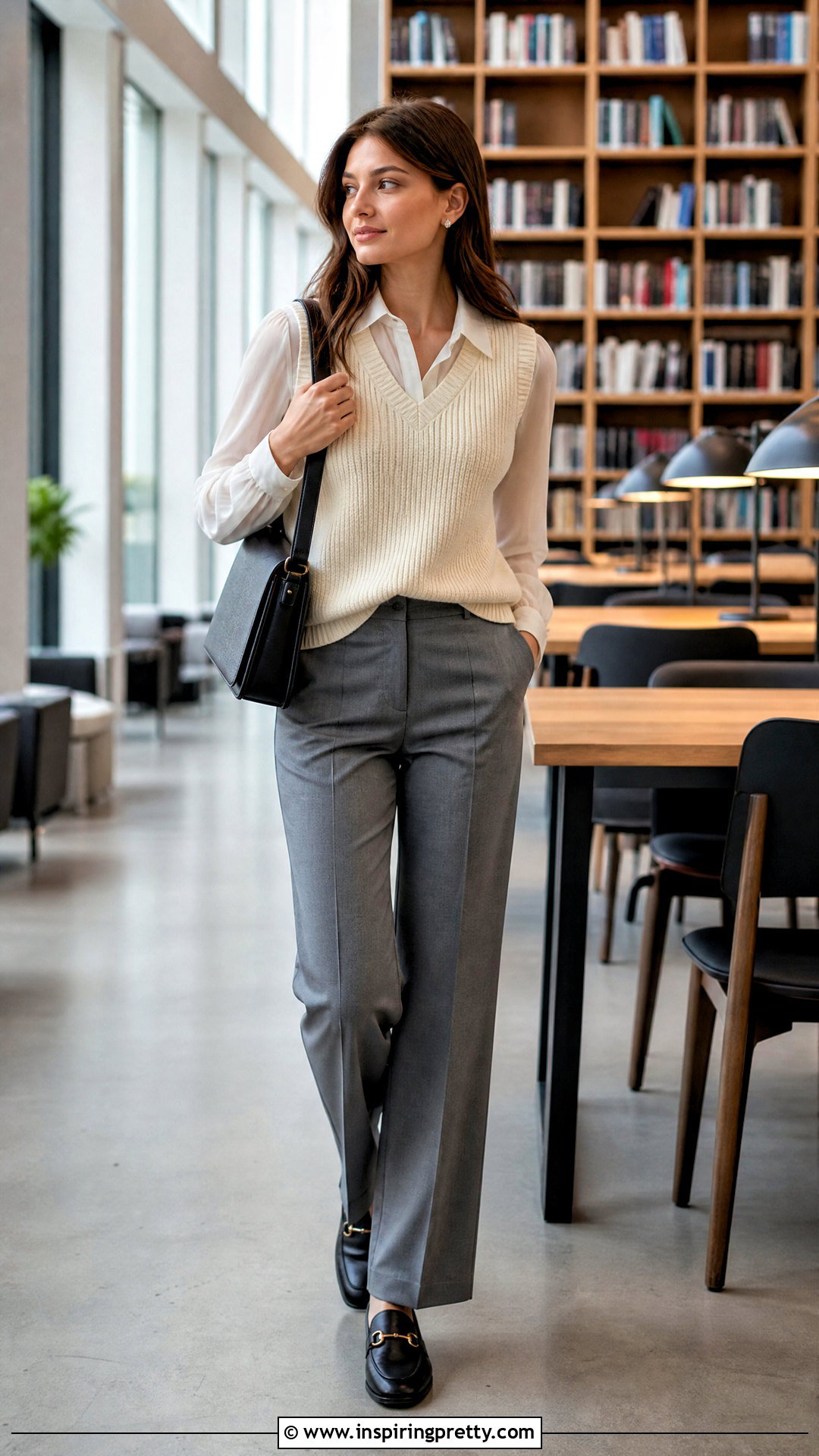 Sheer White Top With a Sweater Vest - 50 sheer white top outfit ideas