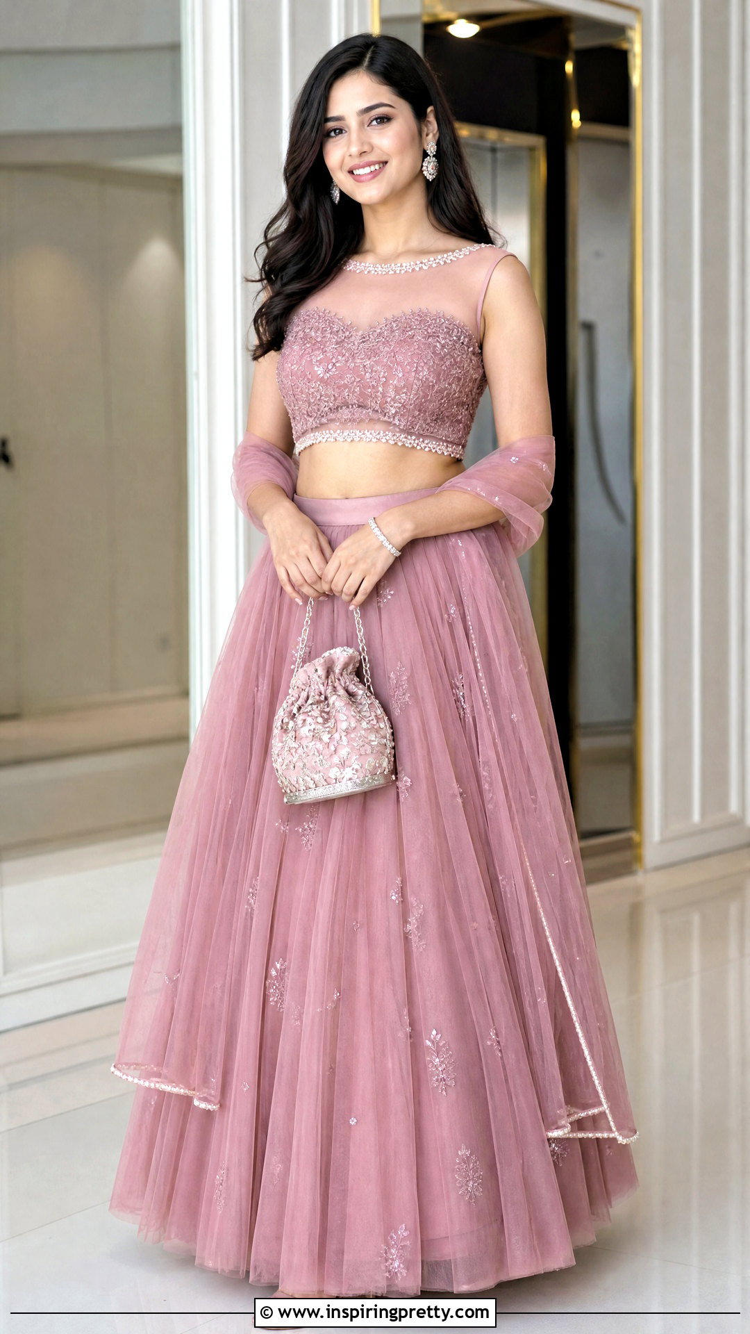Sheer Yoke Crop Top Lehenga - 50 lehenga blouse designs crop tops outfit ideas