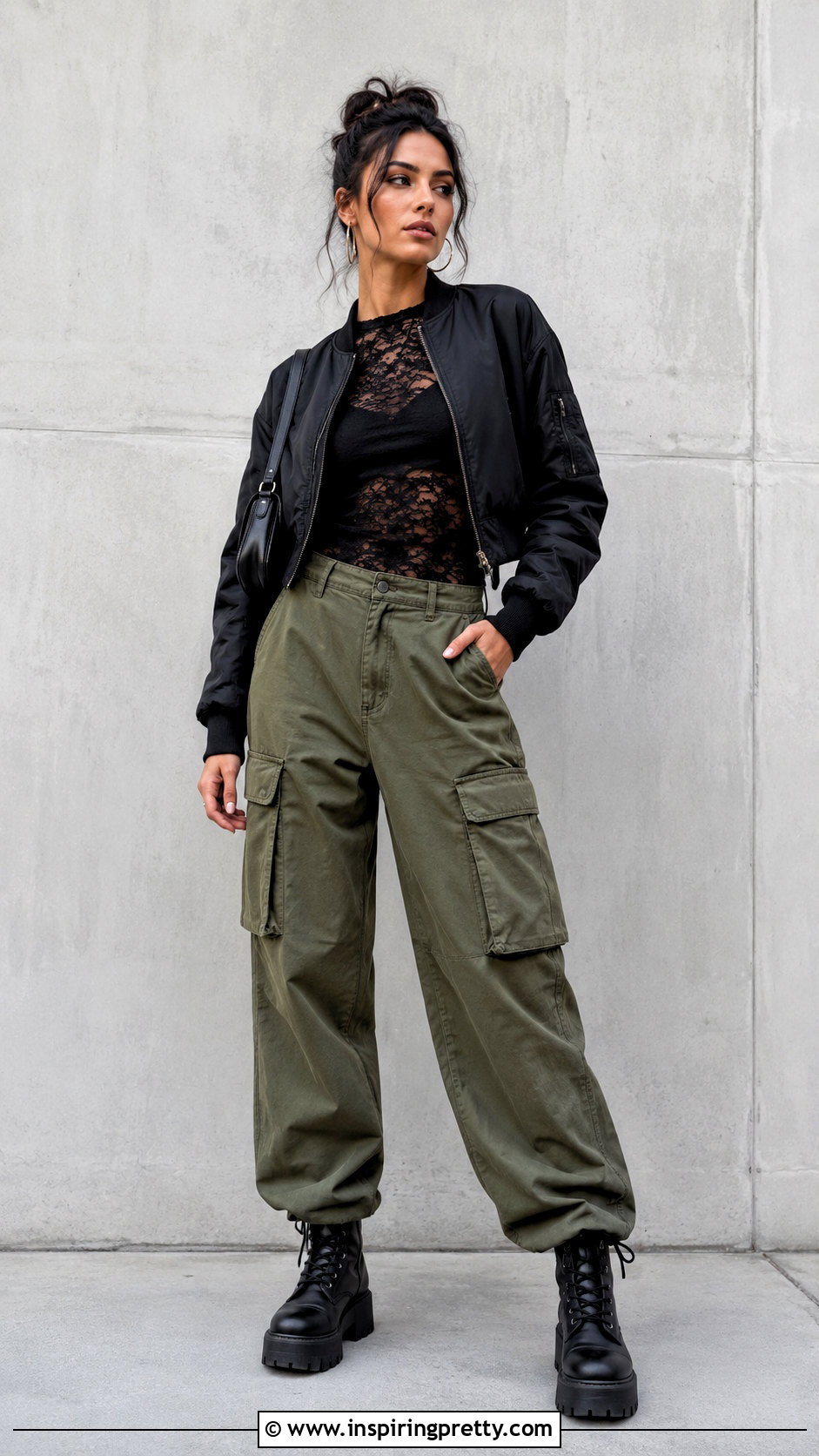 Shein Black Lace Top With Cargo Pants And Combat Boots - 25 Shein Black Lace Top outfit ideas