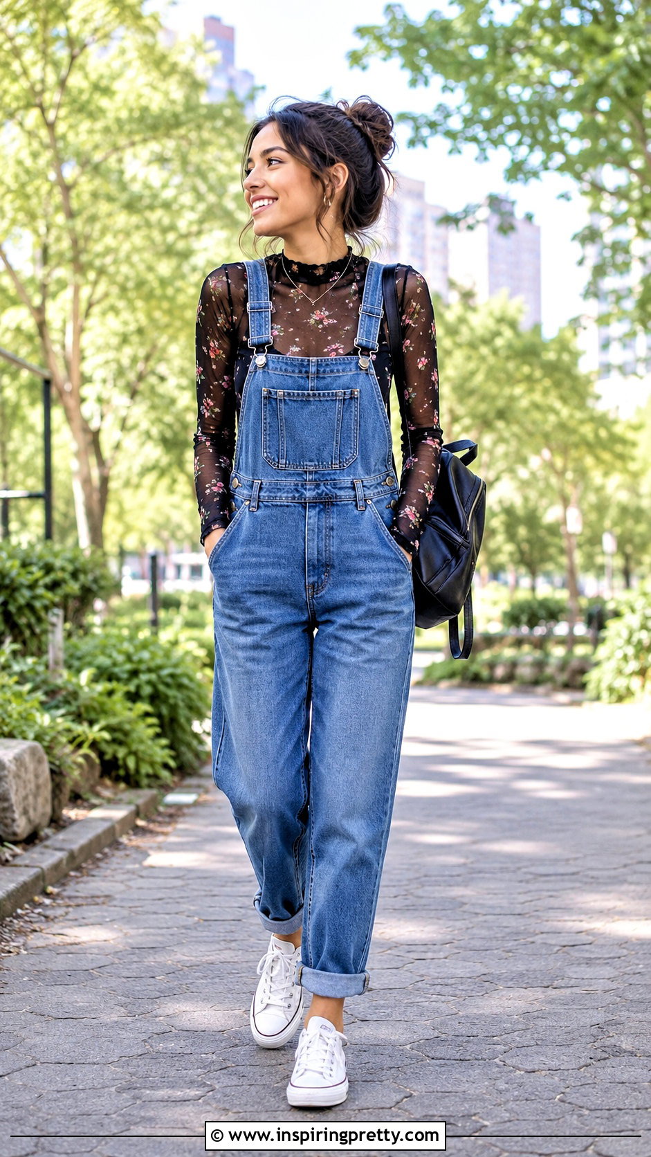 Shein Sheer Top With Denim Overalls - 20 Shein Sheer Top outfit ideas