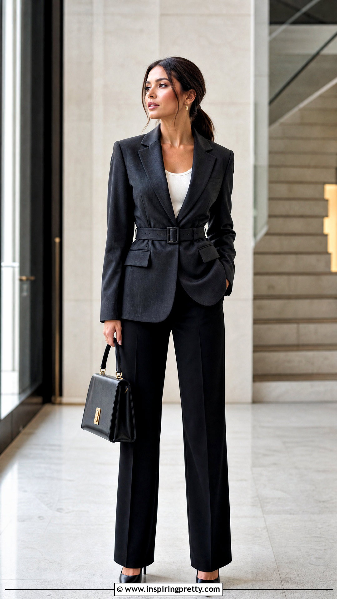 Shell Top With A Belted Blazer - 50 shell top outfit ideas
