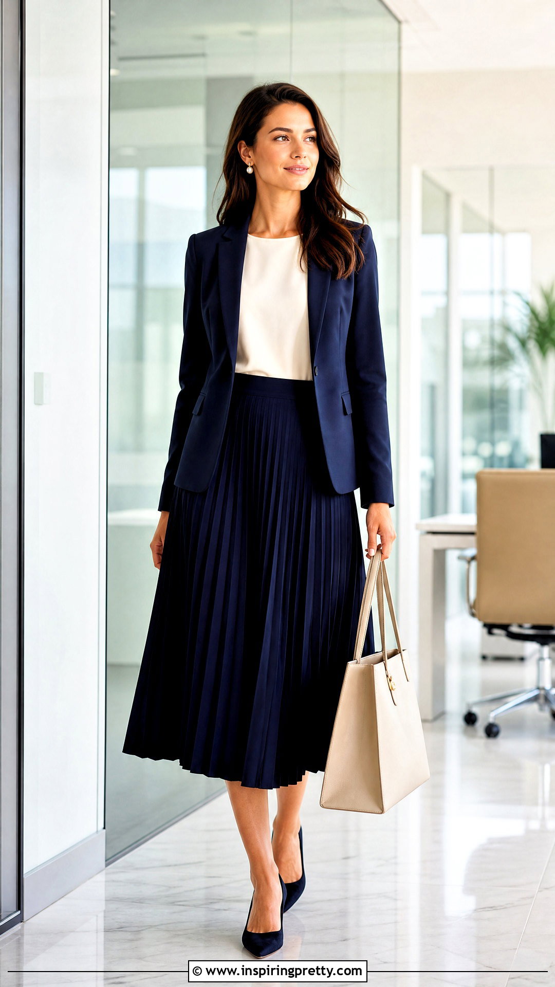 Shell Top With A Blazer And Midi Skirt - 50 shell top outfit ideas