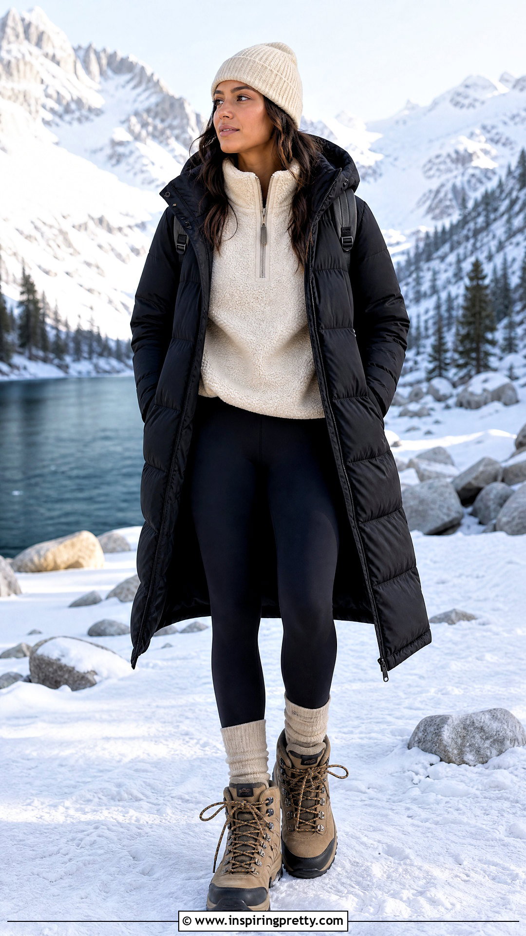 Sherpa Pullover And Black Leggings Outfit - 50 winter tops outfit ideas