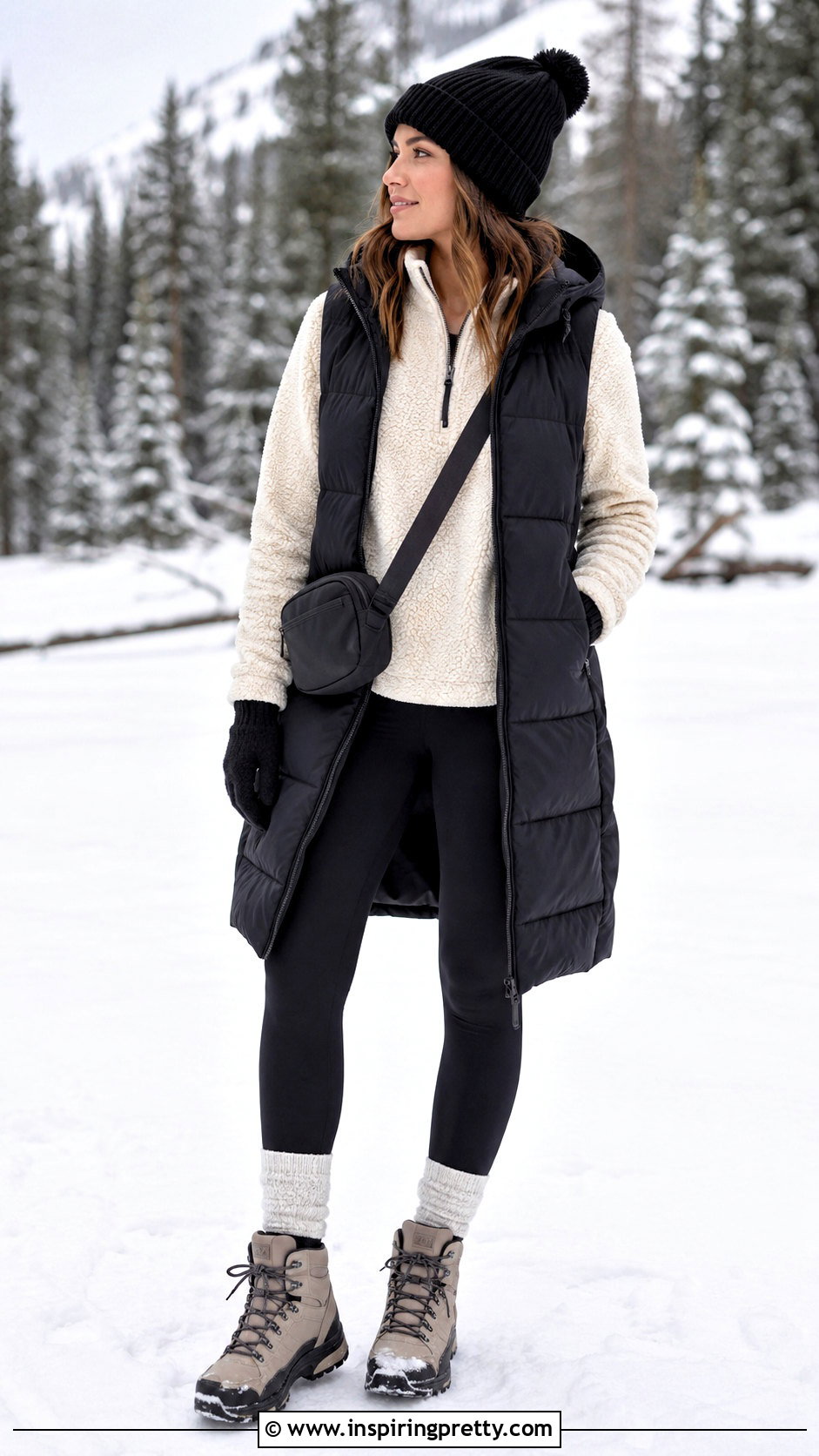 Sherpa Pullover With Black Leggings - 50 cute winter tops outfit ideas
