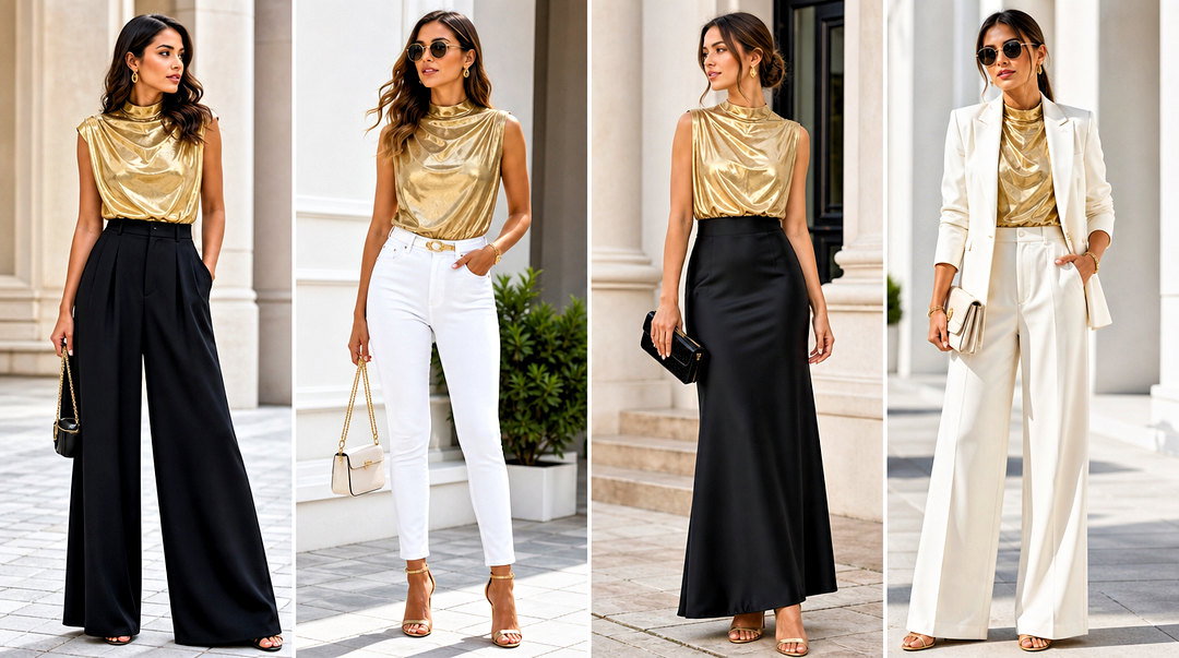 20 Shiny Gold Fashion Top Outfit Ideas for Glam Party Looks