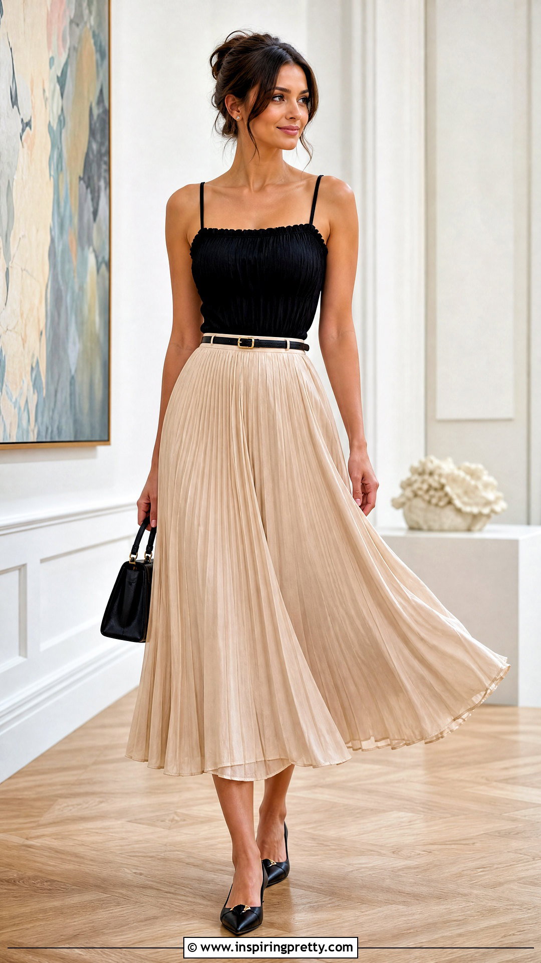 Shirred Cami Top With Pleated Midi Skirt - 25 Shirred Cami Top outfit ideas
