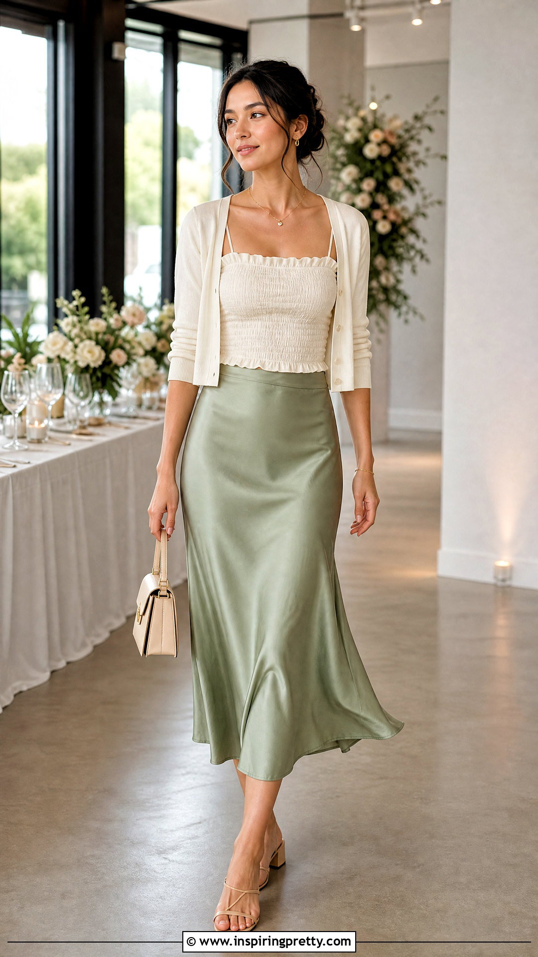 Shirred Cami Top With Satin Midi Skirt - 25 Shirred Cami Top outfit ideas