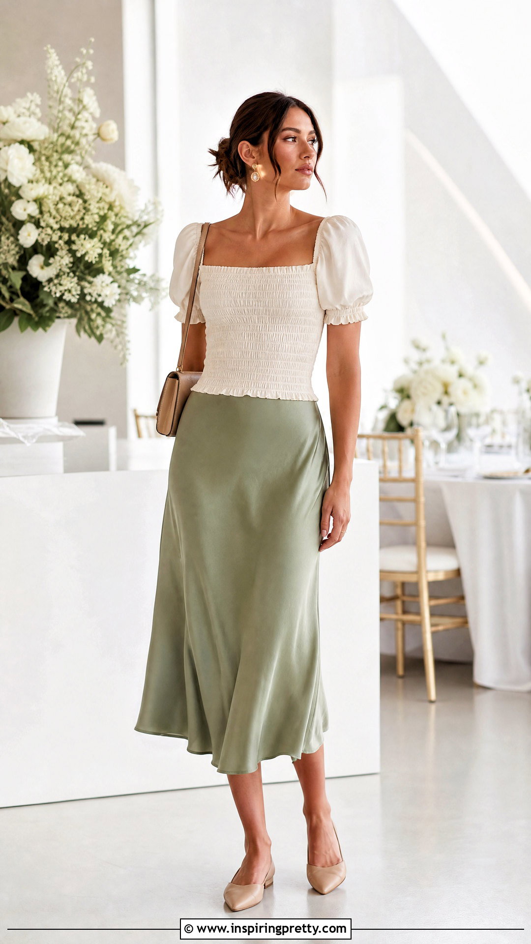 Shirred Puff Sleeve Top With a Slip Skirt - 25 Shirred Puff Sleeve Top outfit ideas