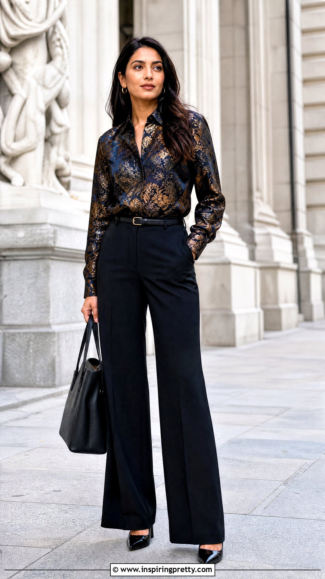 Shirt Collar Brocade Top With Tailored Trousers - 50 brocade top designs