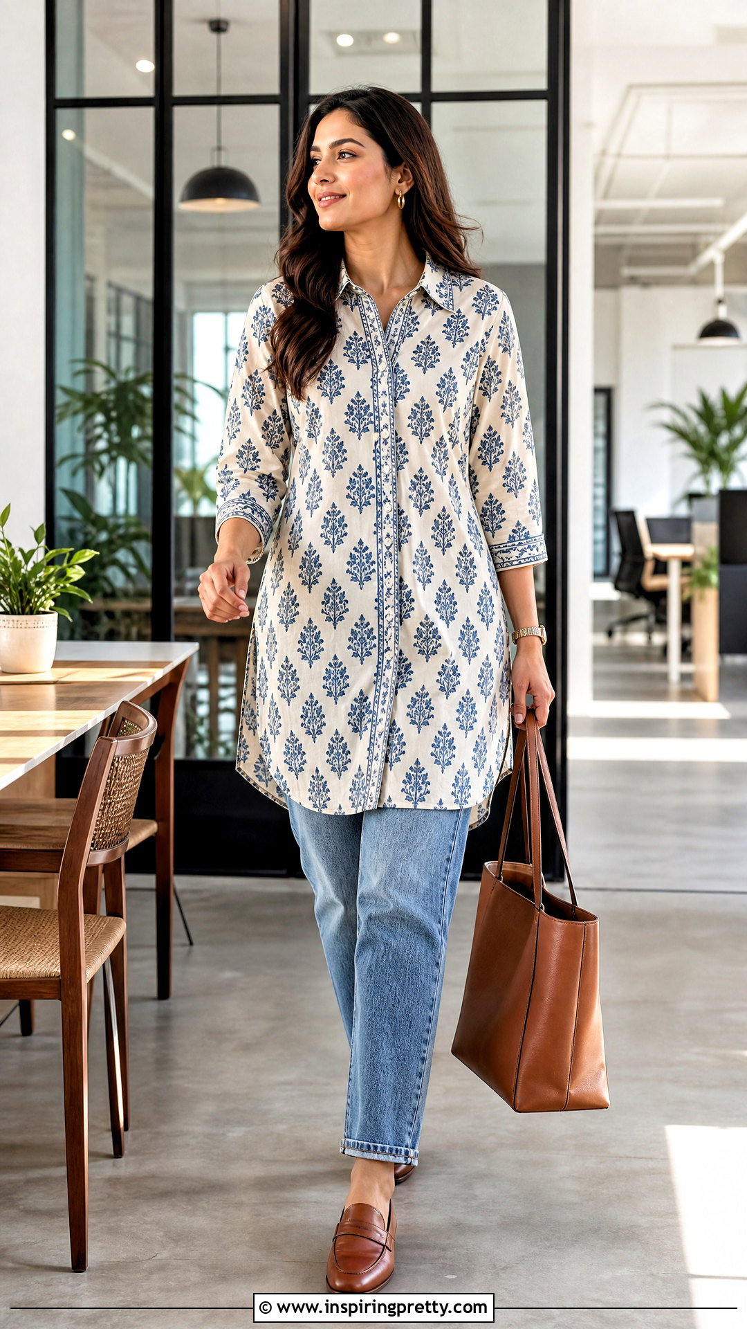 Shirt Style Kurti With Mom Jeans - 50 kurti tops for jeans