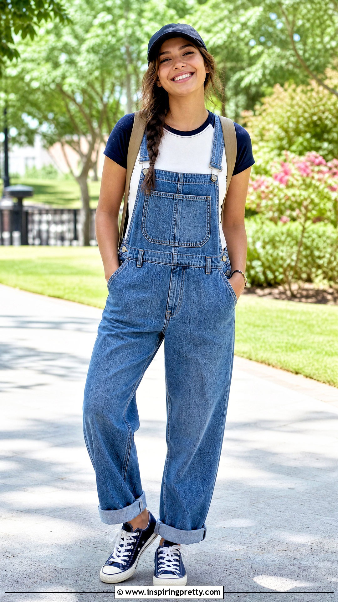 Short Baseball Tee And Denim Overalls - 50 short top ideas