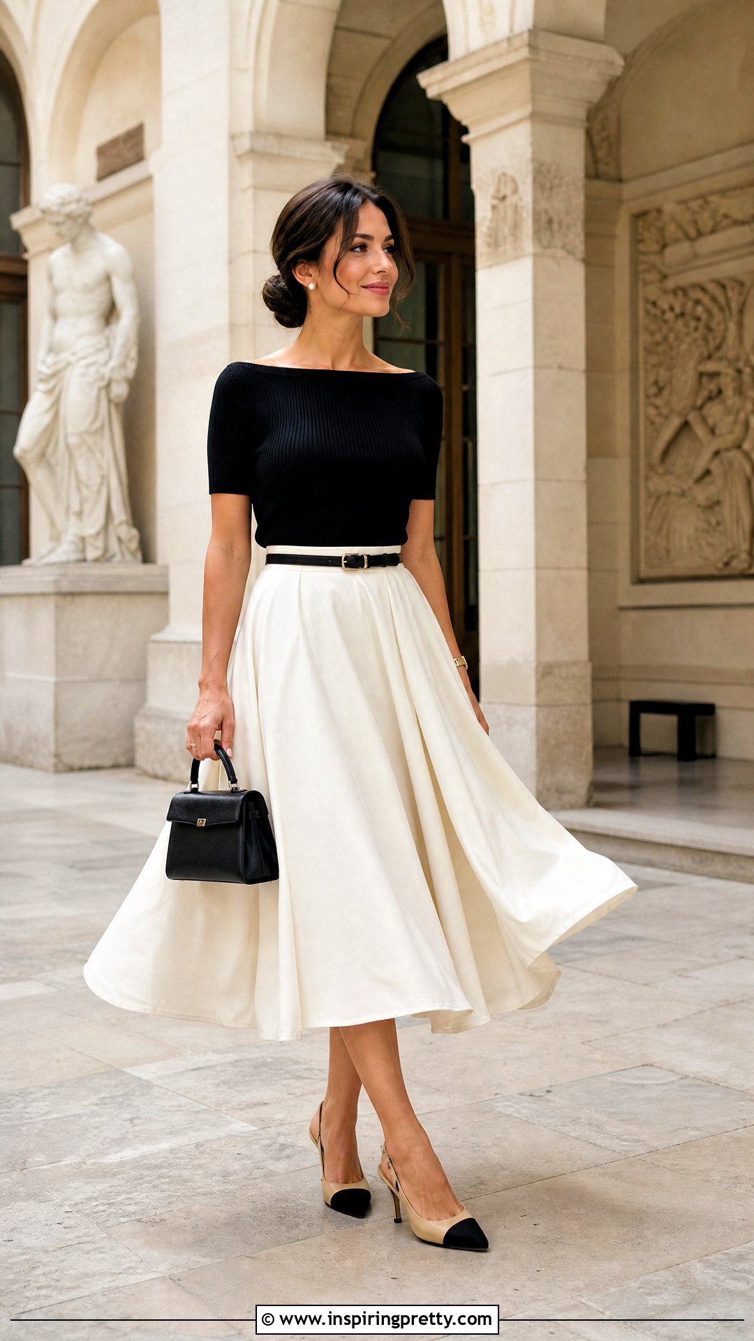Short Boatneck Top With Full Midi Skirt - 50 short tops for women