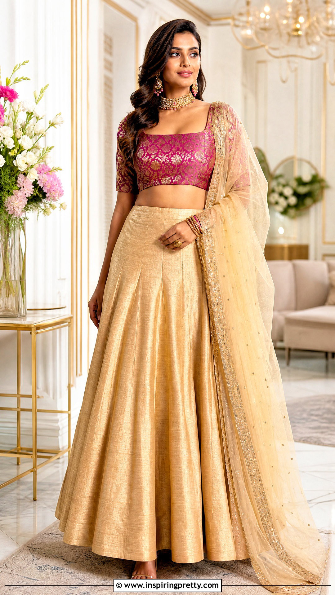 Short Brocade Top With High Waisted Lehenga - 50 brocade top designs