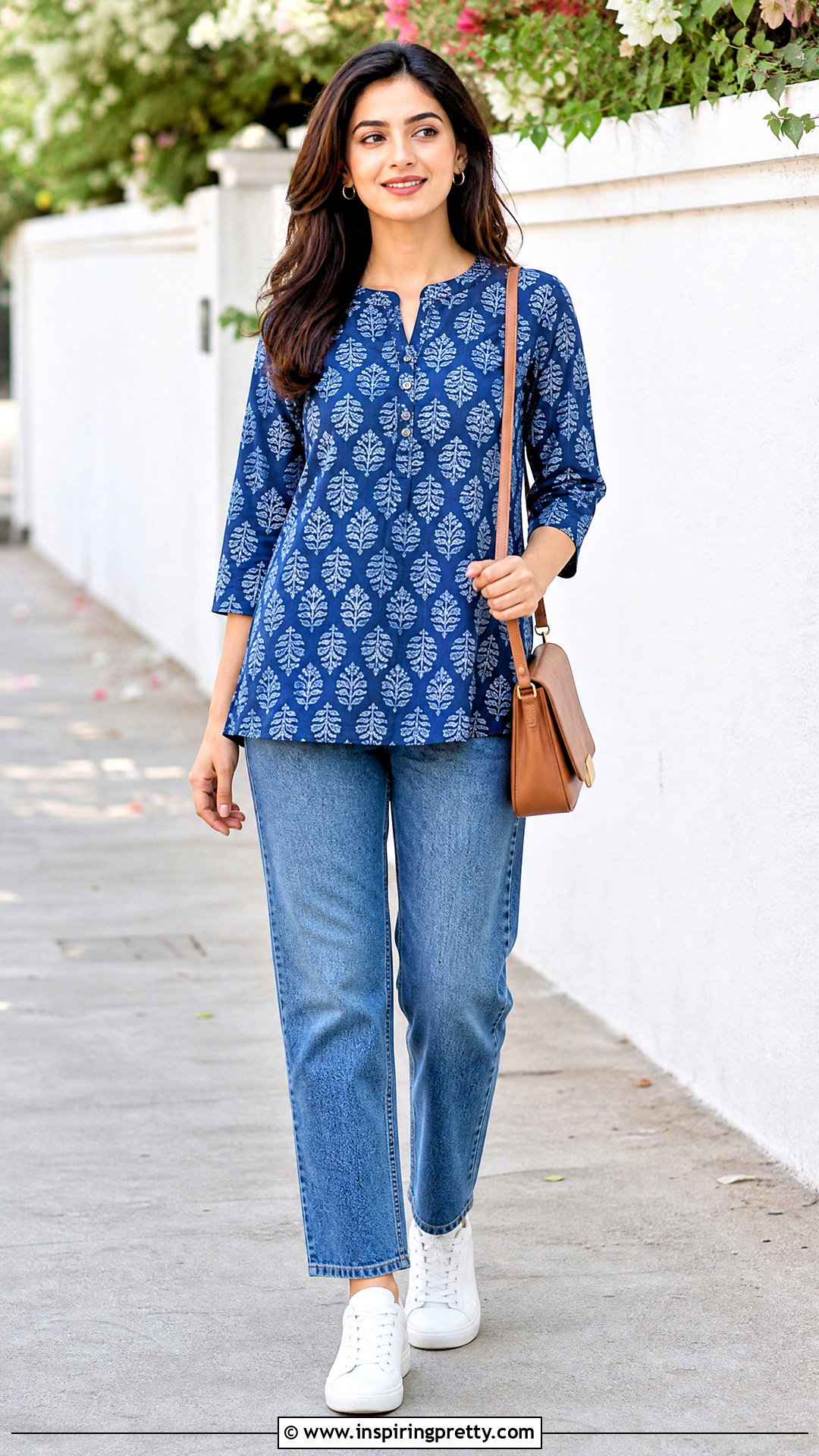Short Cotton Kurti Top With Straight Jeans - 50 kurti top outfit ideas